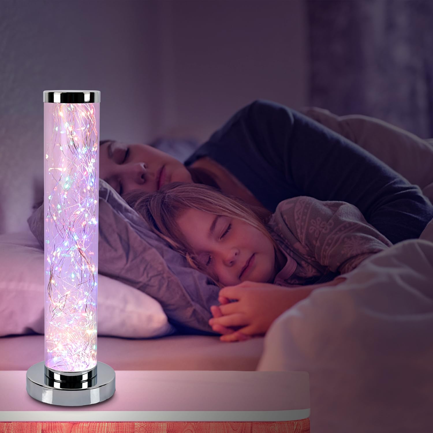 Lkua Minimalist Modern Fairy String Table Lamp, Cylindrical Lamp, Night Lamp, Bedroom (Colorful)