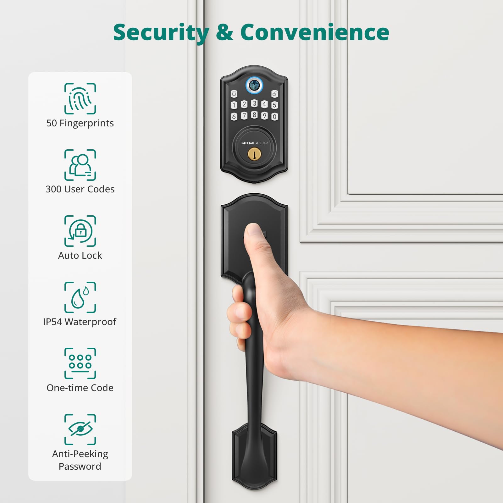 Akagear Ds10 Keyless Entry Door Locks - Keypad Lock With Handle Set, Fingerprint Deadbolt, Smart Locks For Front Doors, Auto-Lock & One Touch Locking, 2 Keys, Easy Installation