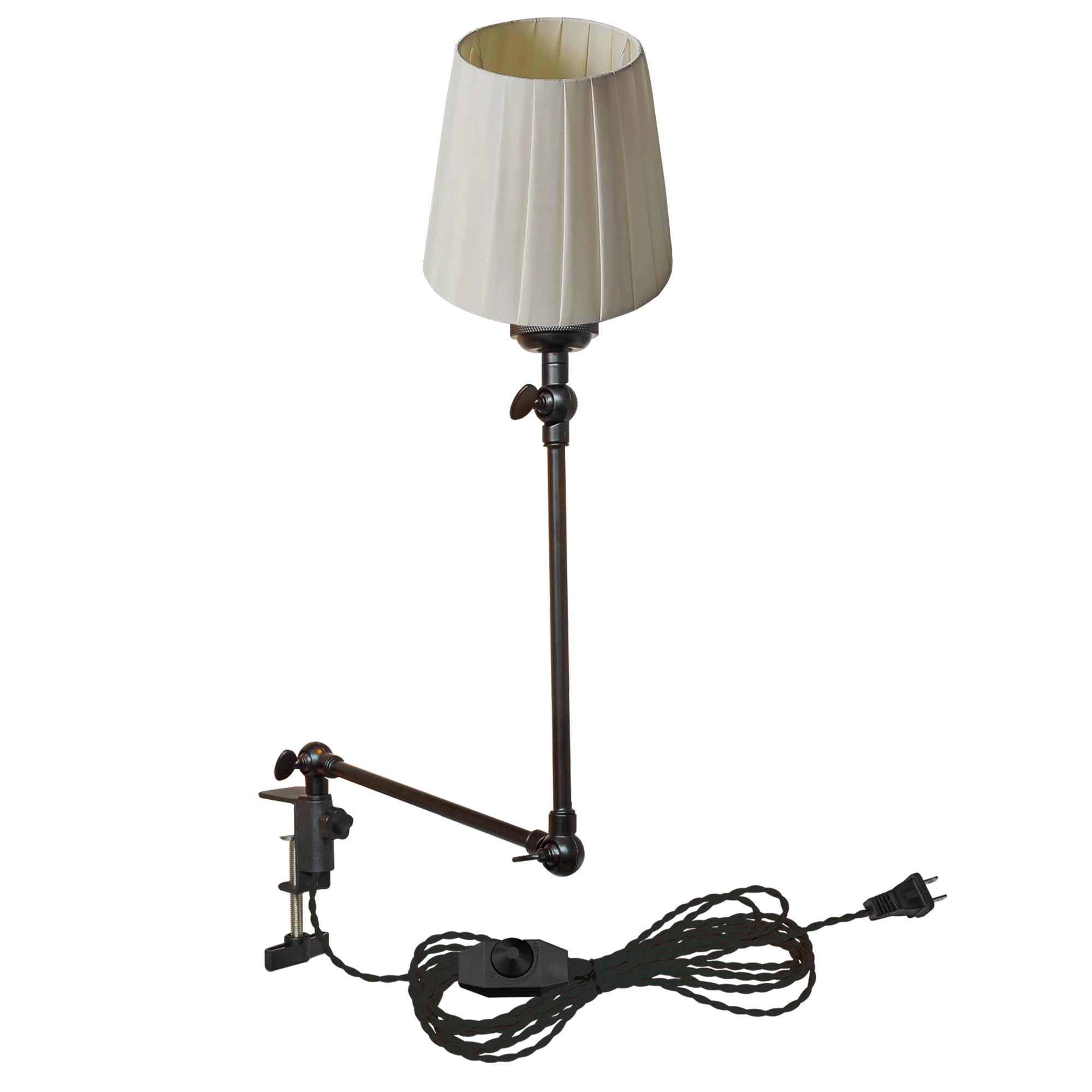 Kiven Plug-In Modern Clip-On Desk Lamp, 1-Light Nightstand Lamp With Flexible Arm, Cream Drum Fabric Lampshade, 8.2Ft Plug In Cord, Decorative Clamp Lamp For Office Home Bookshelf Bedside