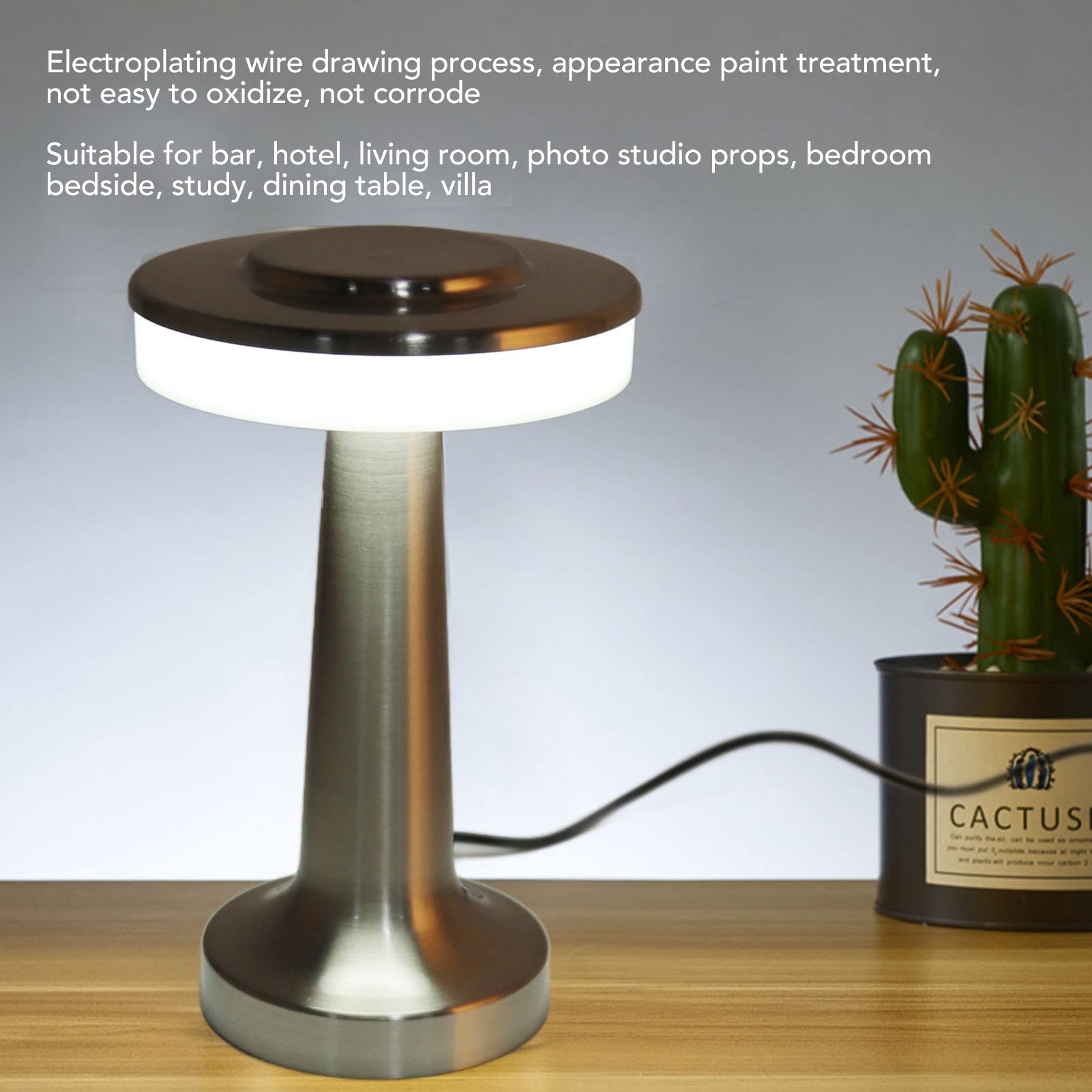 Oukens Portable Led Table Lamp,Retro Touch Lamps, Control 3 Levels Color Temperature Rechargeable Table Night Lamp, Nightstand Lamp Bedside Lamp For Hotel (Silvery)