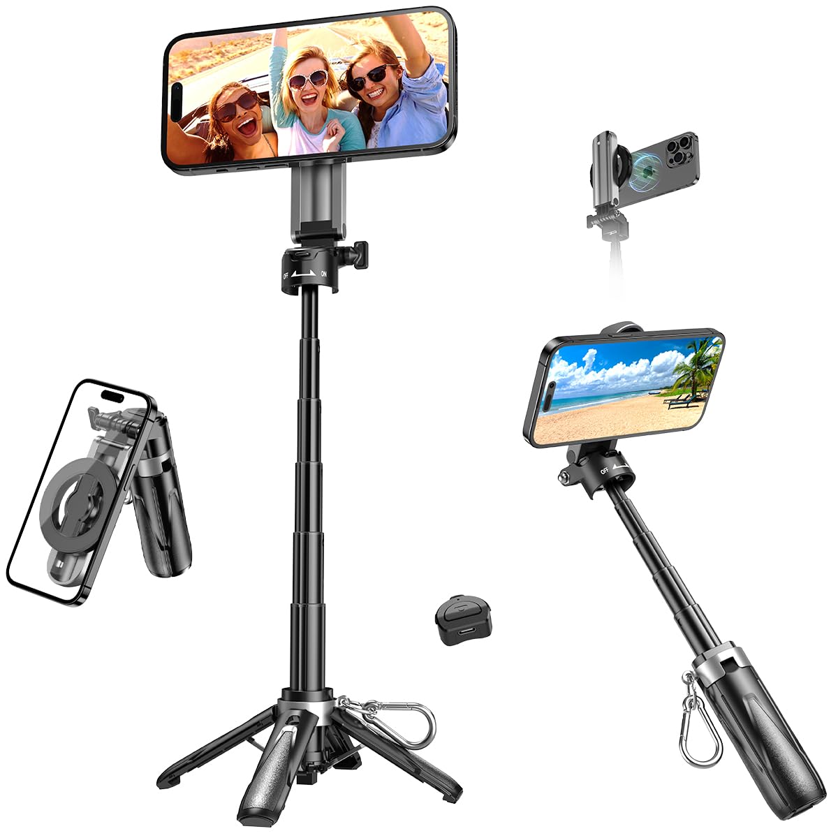 Xo Simple Is Beauty Magnetic Selfie Stick For Iphone,Portable Selfie Stick Tripod Retractable Mini Cell Phone Tripod For Group Photos,Vlogs, Photography,Compatible With Iphone 16/15/14/13/12 Series With Remote Control