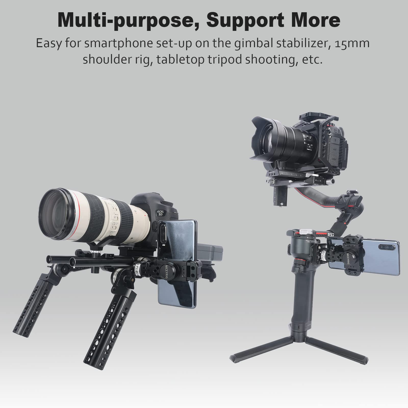 Niceyrig Pro Phone Holder With 1/4 Mount 360 Degree Rotation And 180 Degree Tilt For Dslr And Mirrorless, Cinema Camera, Camcorder Cage Rig - 519