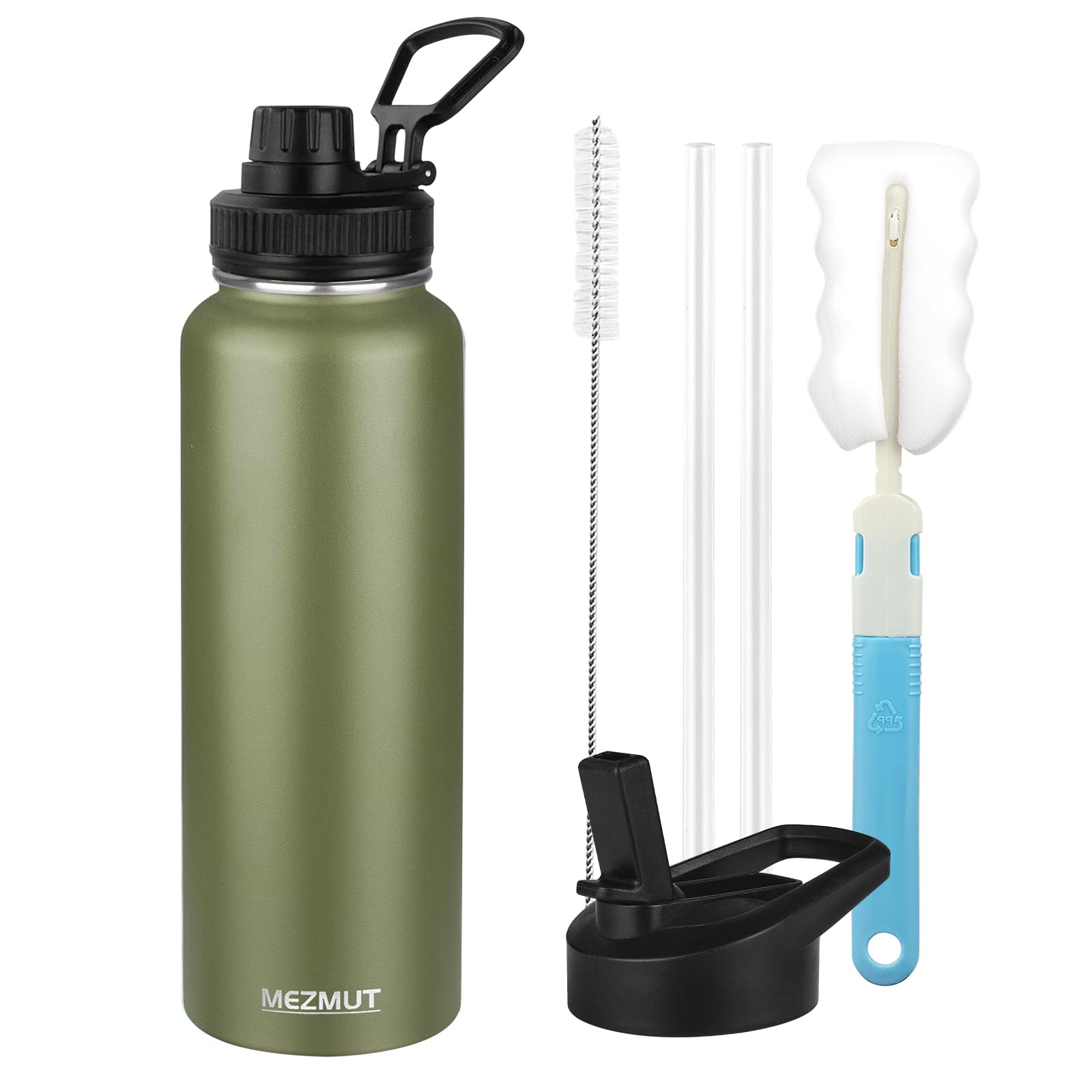 Mezmut Insulated Water Bottle With Straw&2 Lids 40Oz Stainless Steel Water Bottles Sports Metal