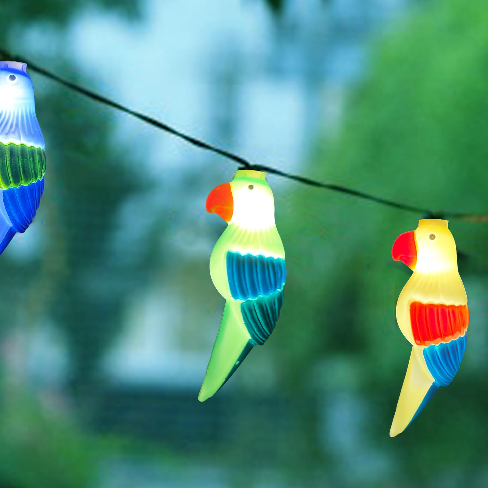 Abeja Parrot String Lights, 8.5Ft Parrot Fairy Led String Lights With 10 Parrot Lights For Tropical Themed String Light For Bedroom, Birthday, Camping, Indoor, Outdoor, Parrot Decor