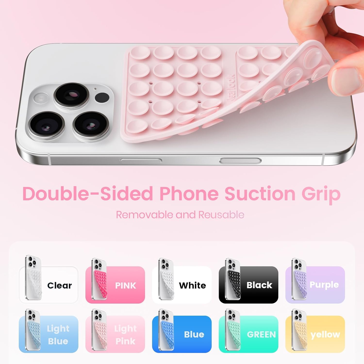 Klearlook Maximized Clarity Klearlook 4Pack Silicone Suction Cup Phone Case Mount Double Sided, Sticky Phone Grip For Cell Phone, Hands- Phone Accessories For Selfies And Videos, Light Blue & Light Pink & Black & White
