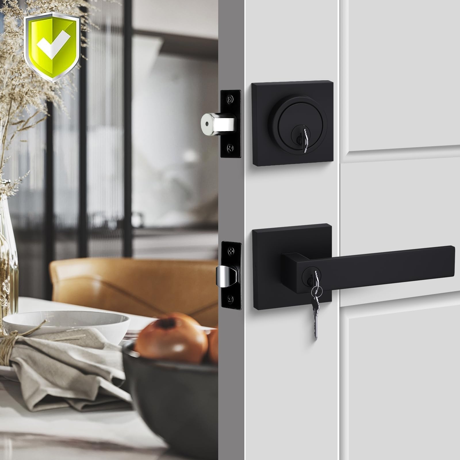 Haidms Black Exterior Door Lock Set With Deadbolt, Front Door Handle And Deadbolt Set, Entry Door Locksets, Matte Black Heavy Duty Zinc-Alloyed Front Door Lock Set
