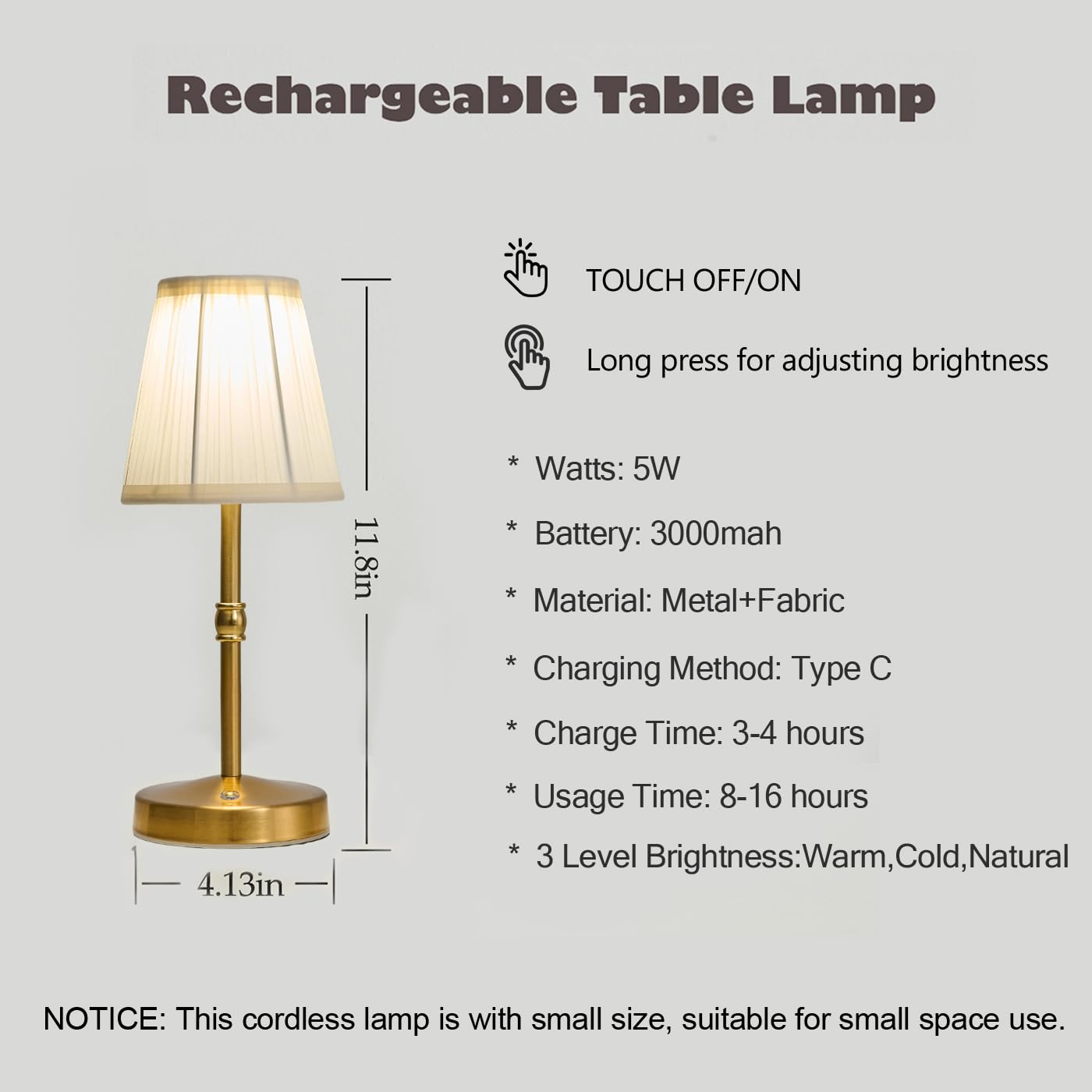 Maglaw Small Cordless Rechargeable Table Lamp,3000Mah Battery Table Lamp,5W Led Cordless Table Lamps,Dimmable Chargable Lamp,Ambient Small Touch Lamp For Restaurant,Table,Bar(D 4.13 In X H 11.4 In)