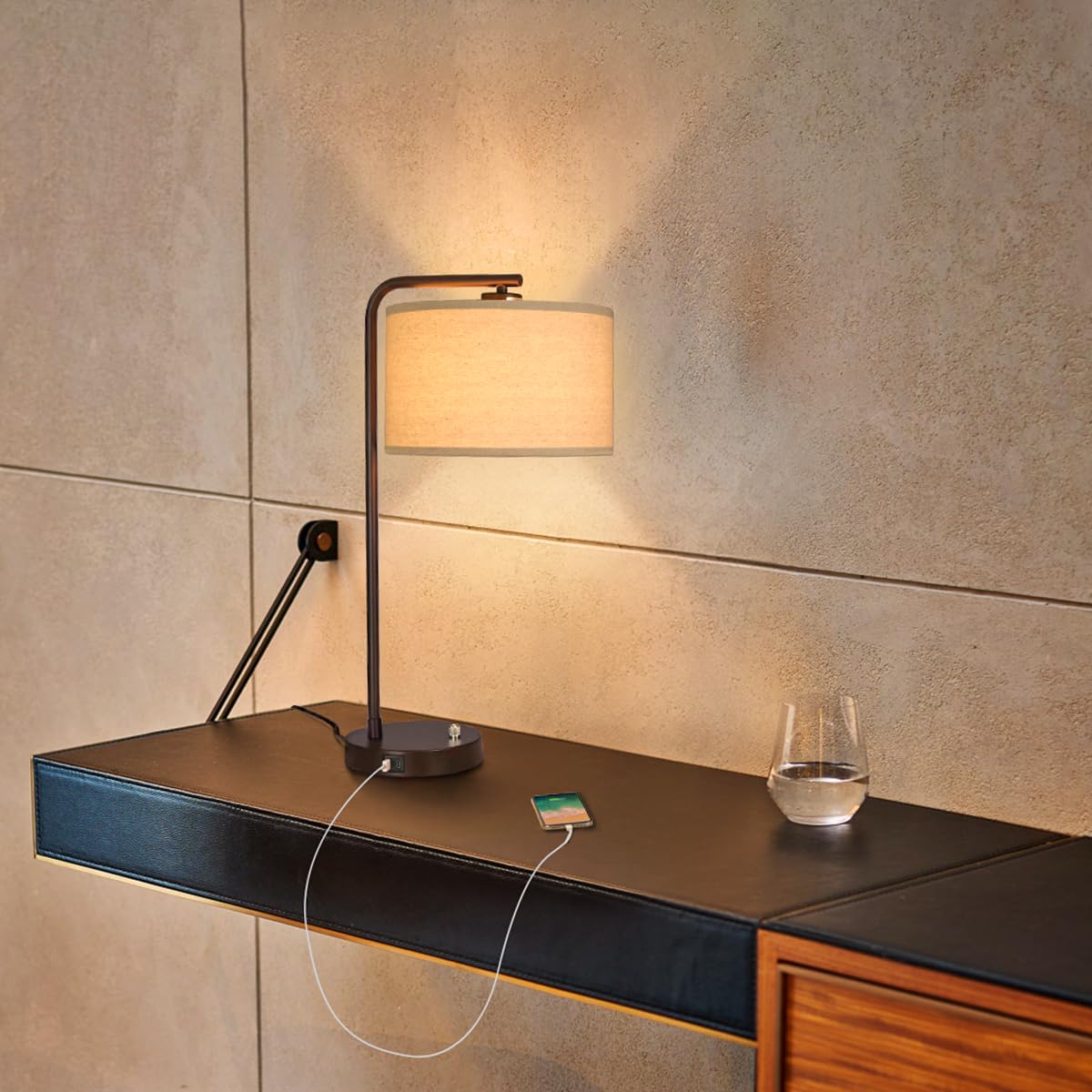 Seaside Village Table Lamp With Usb C+A Ports, Fully Stepless Dimmable Modern Bedside Nightstand Lamp, Tall Reading Desk Lamp For Bedroom, Living Room, Study Room, Office, 9W 3000K Led Bulb Included