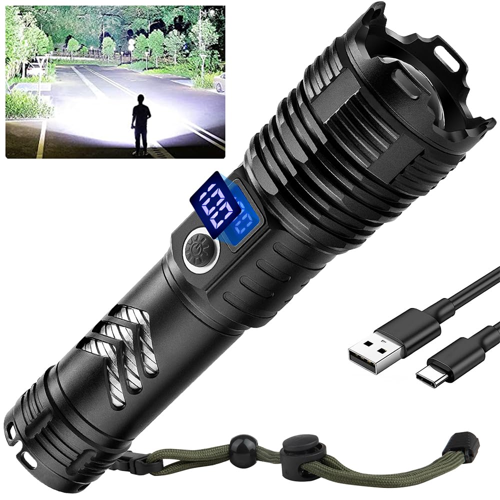 Taoquwe Flashlights High Lumens Led Rechargeable, 990,000 Lumen Super Bright Flashlight High Power Usb Flash Light,Waterproof Handheld Led Flashlight For Camping Hiking