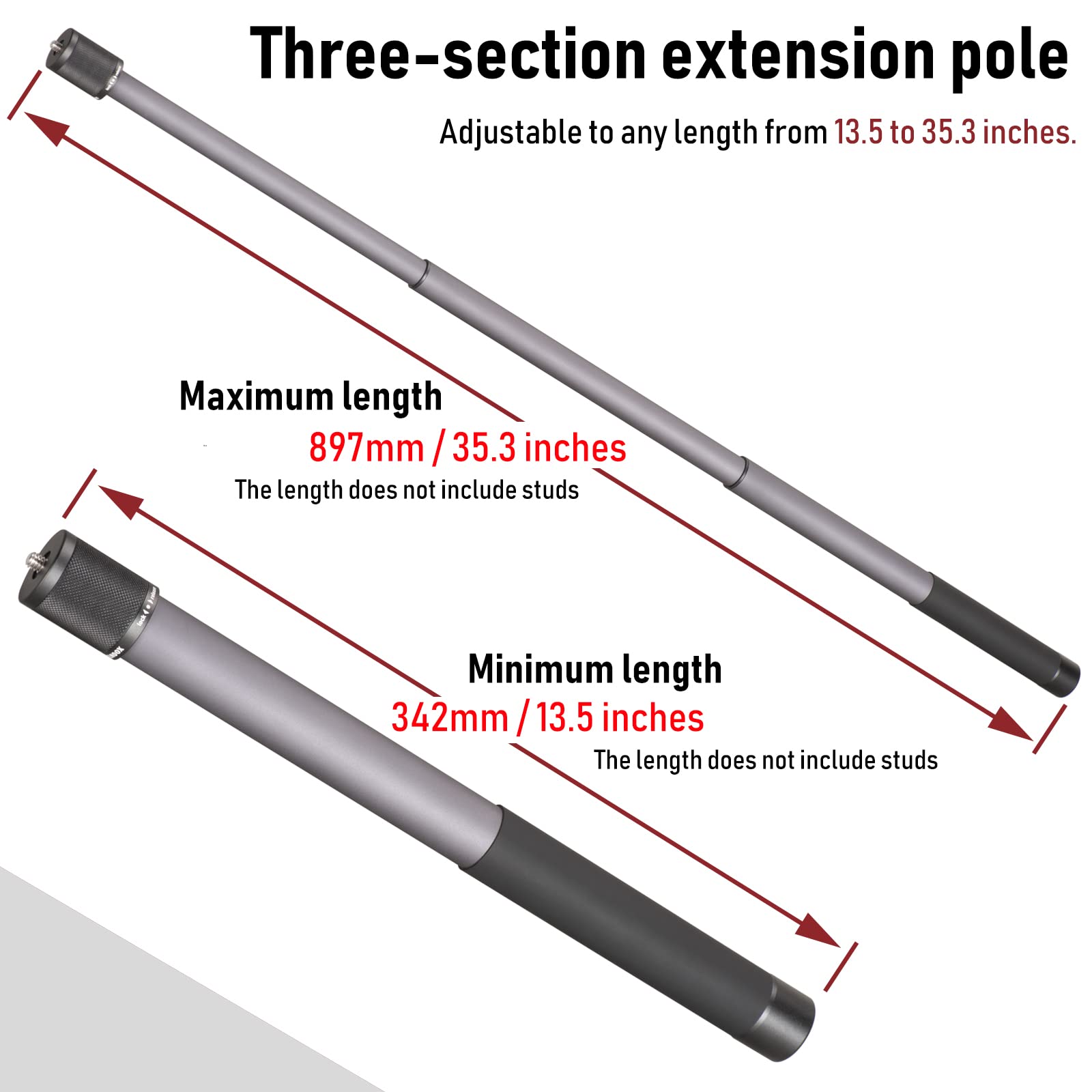 Zelnoox Gimbal Extension Pole,Lightweight And Strong 3 Section Camera Extension Pole Universal Compatible With Digtital Camera Iphone Smartphone Gimbal Stabilizer Camera Pole, Grey And Black
