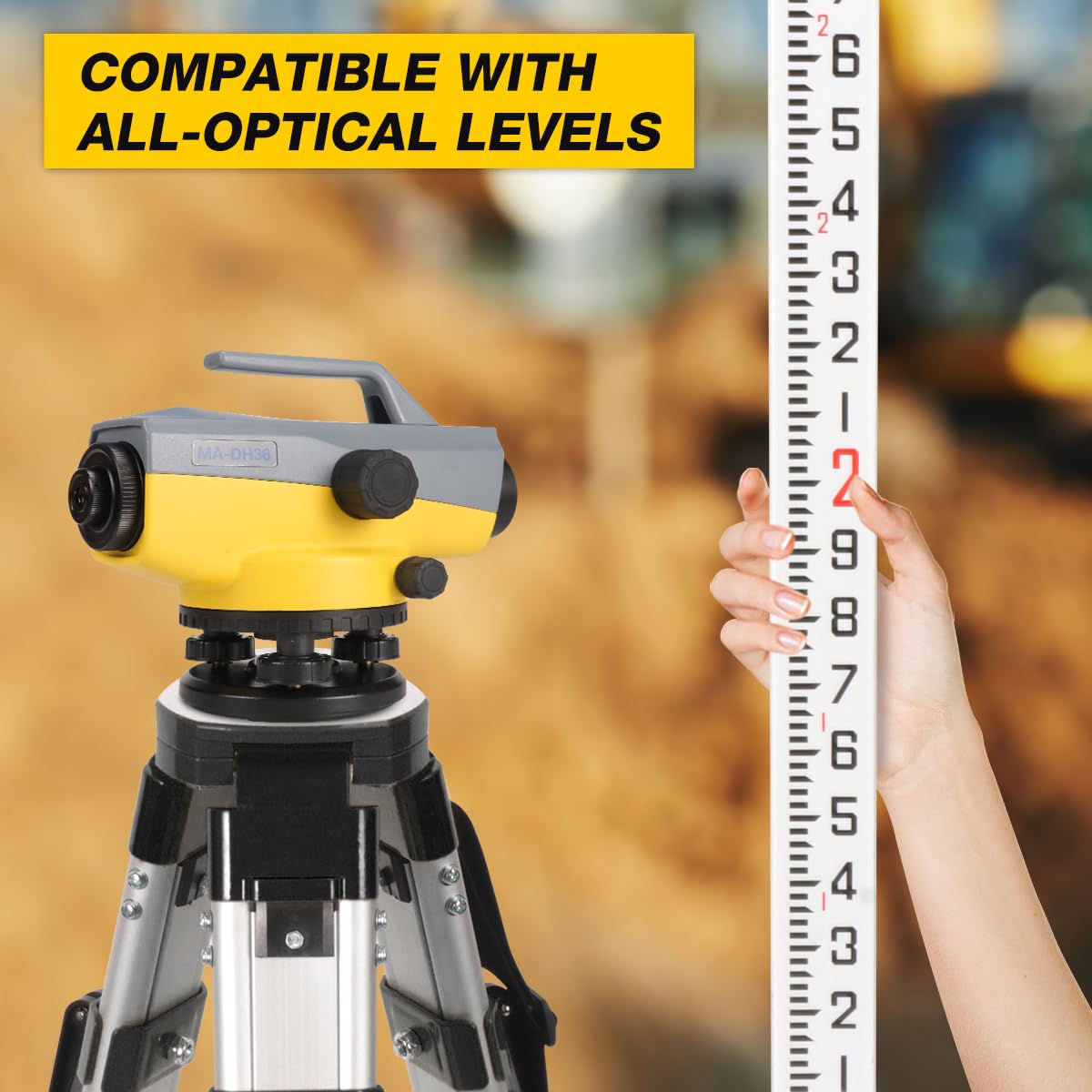 Mountlaser Lightweight Aluminum Surveying Tripod 62.2" With 5/8-Inch 11-Threaded Flat Head And Dual Lock，9 Ft Dual Sided Telescopic Aluminum Grade Rod For Precise Construction Measurement,Land Surveying