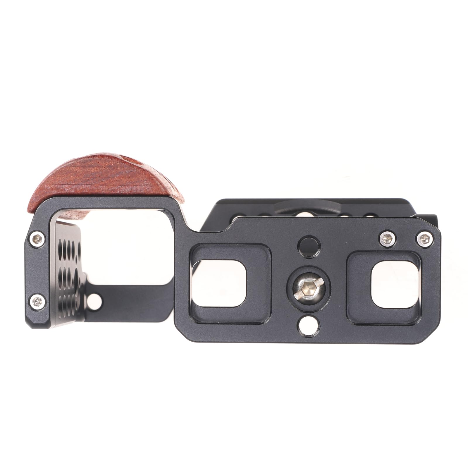 Focusfoto Aluminium Camera Cage With Wooden Side Handle Grip For Sony Alpha Zv-E10 Camera, Extension Full Frame Video Stabilizer With Cold Shoe 1/4"-20 3/8"-16 Locating Hole For Arri Grip, Mic, Led