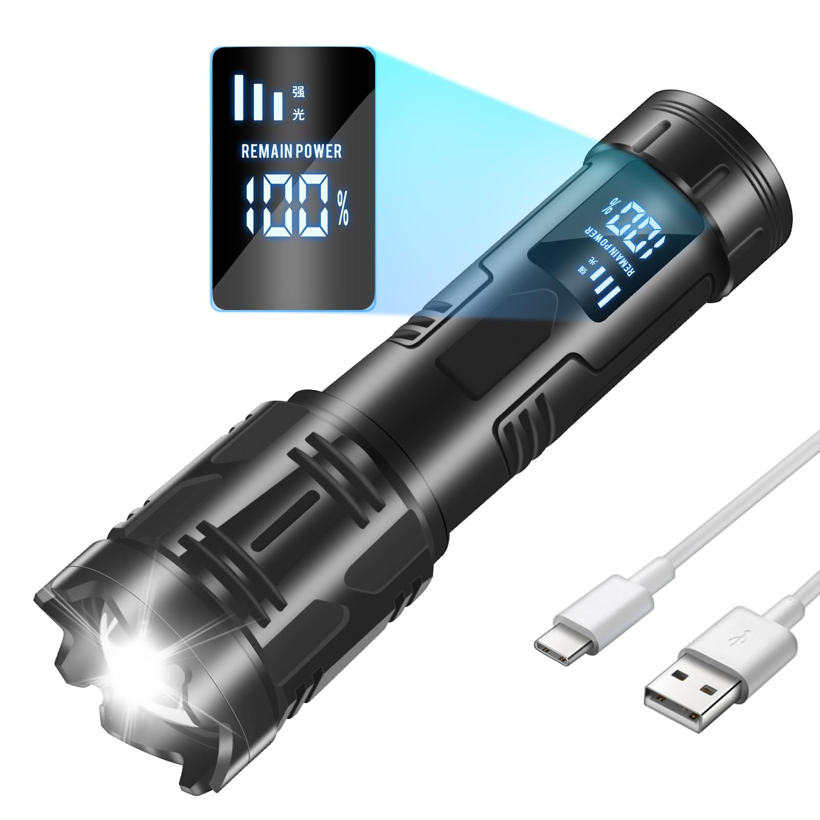 Hosonic S-52 Flashlight High Lumens Rechargeable, 2000 Lumen Super Bright Led Flashlights With Lcd Digital Display, Ipx4 Waterproof, 4 Mode Powerful Handheld Flash Light For Camping Home Emergencies