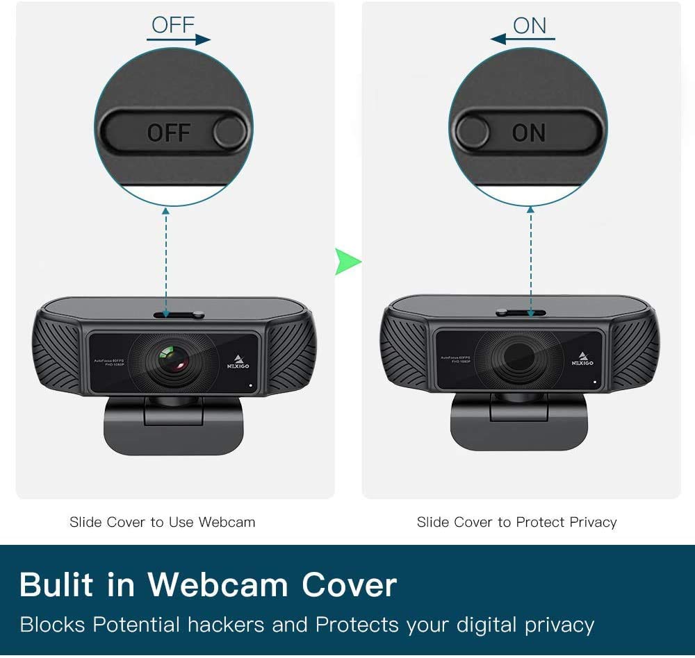 Nexigo 1080P Autofocus Webcam With Mini Tripod, Fhd Usb Web Camera With Microphone & Privacy Cover, Extendable Tripod Stand, For Zoom/Skype/Teams/Webex, Mac Pc