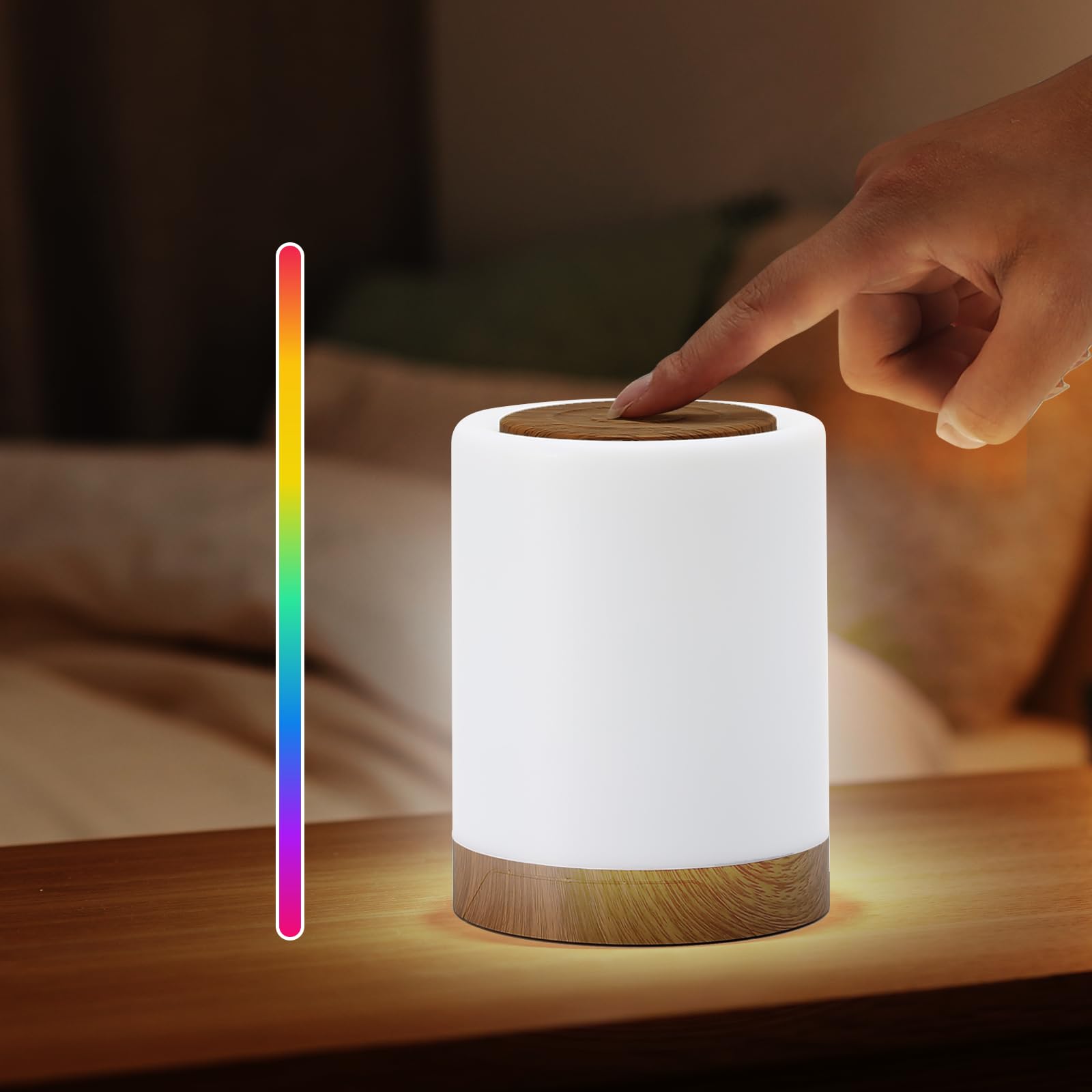 Funteam Night Light - Rechargeable Bedside Touch Lamp With Warm & Color Changing Rgb Light, Touch Color-Changing Ring, Portable For Bedrooms