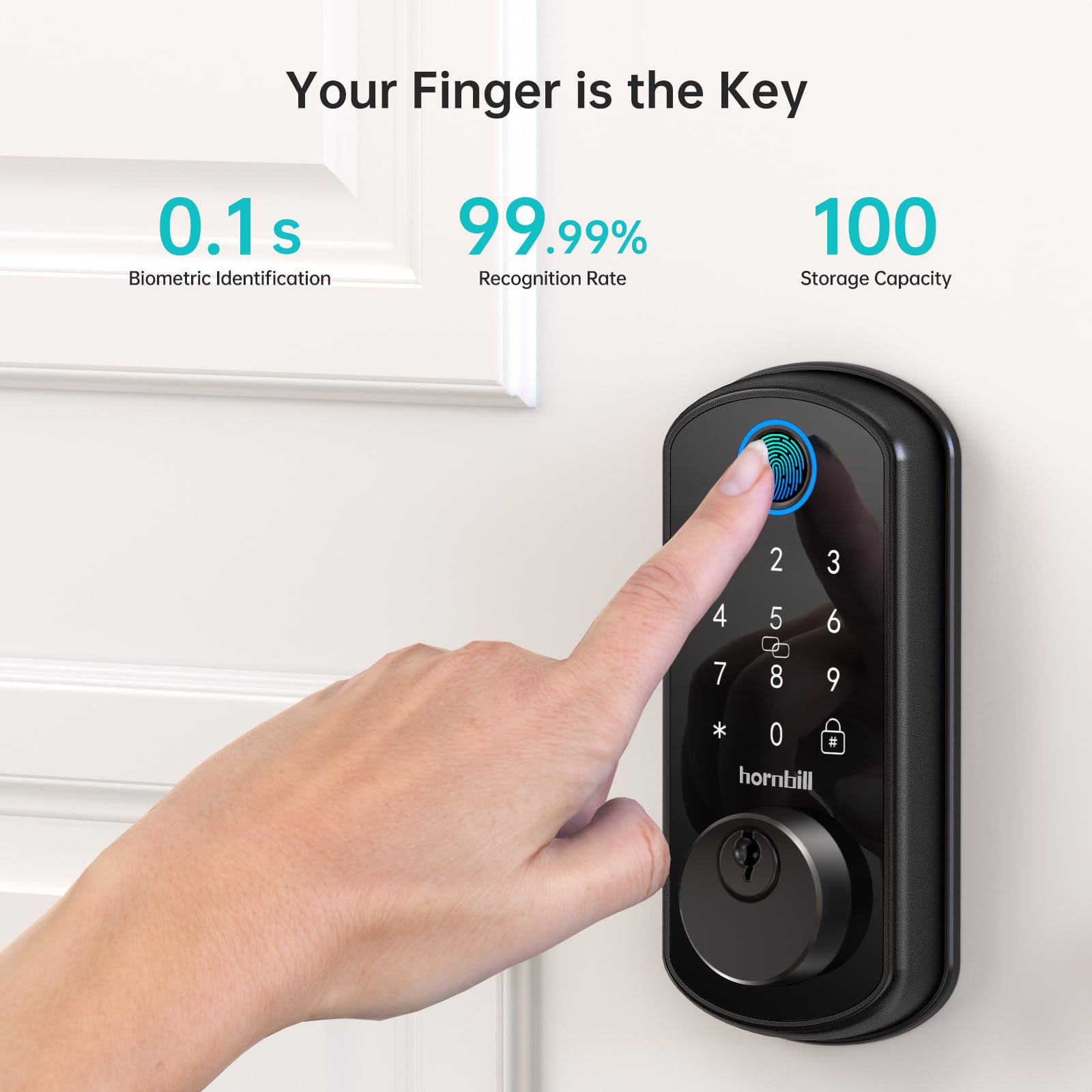 Hornbill Smart Wifi Front Door Lock: Keyless Entry Fingerprint Deadbolt - Alexa Bluetooth Electronic Keypad Door Locks For House Apartment Auto Lock App Remote Control Black