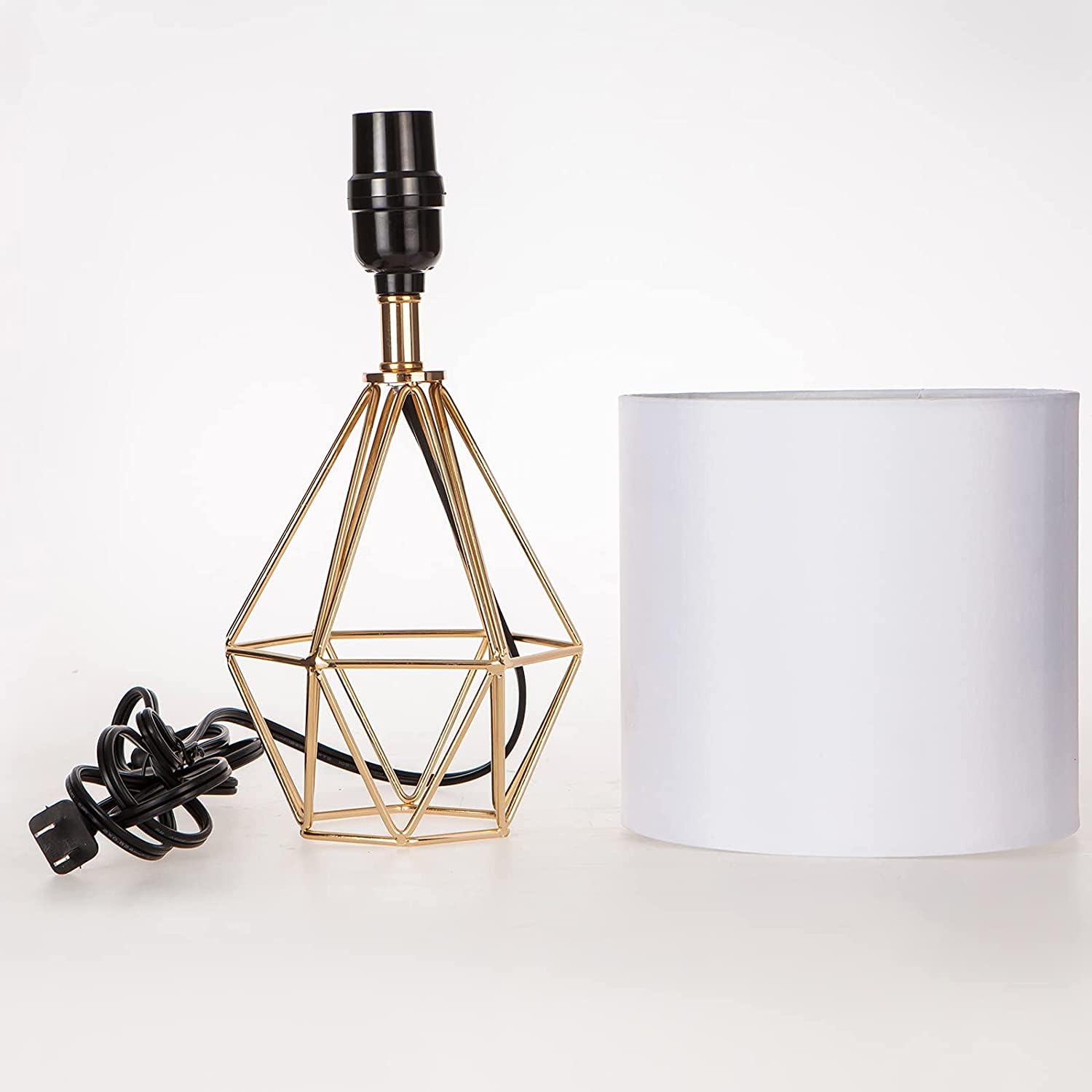 Cotulin Set Of 2 Gold Bedroom Small Table Lamp,Modern Bedside Nightstand Lamps With Geometric Metal Base White Fabric Shade,Cute Desk Lamp For Kids Living Room