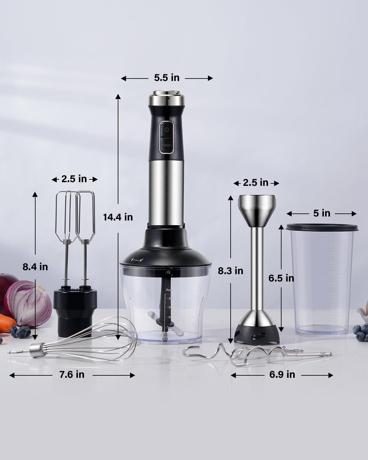 Gdor 1000W 6-In-1 Immersion Blender Handheld, Stainless Steel Scratch Resistant Hand Blender With 20 Speeds, Hand Mixer With Whisk, Chopper, Beaker, Egg Beaters And Dough Hooks, Black