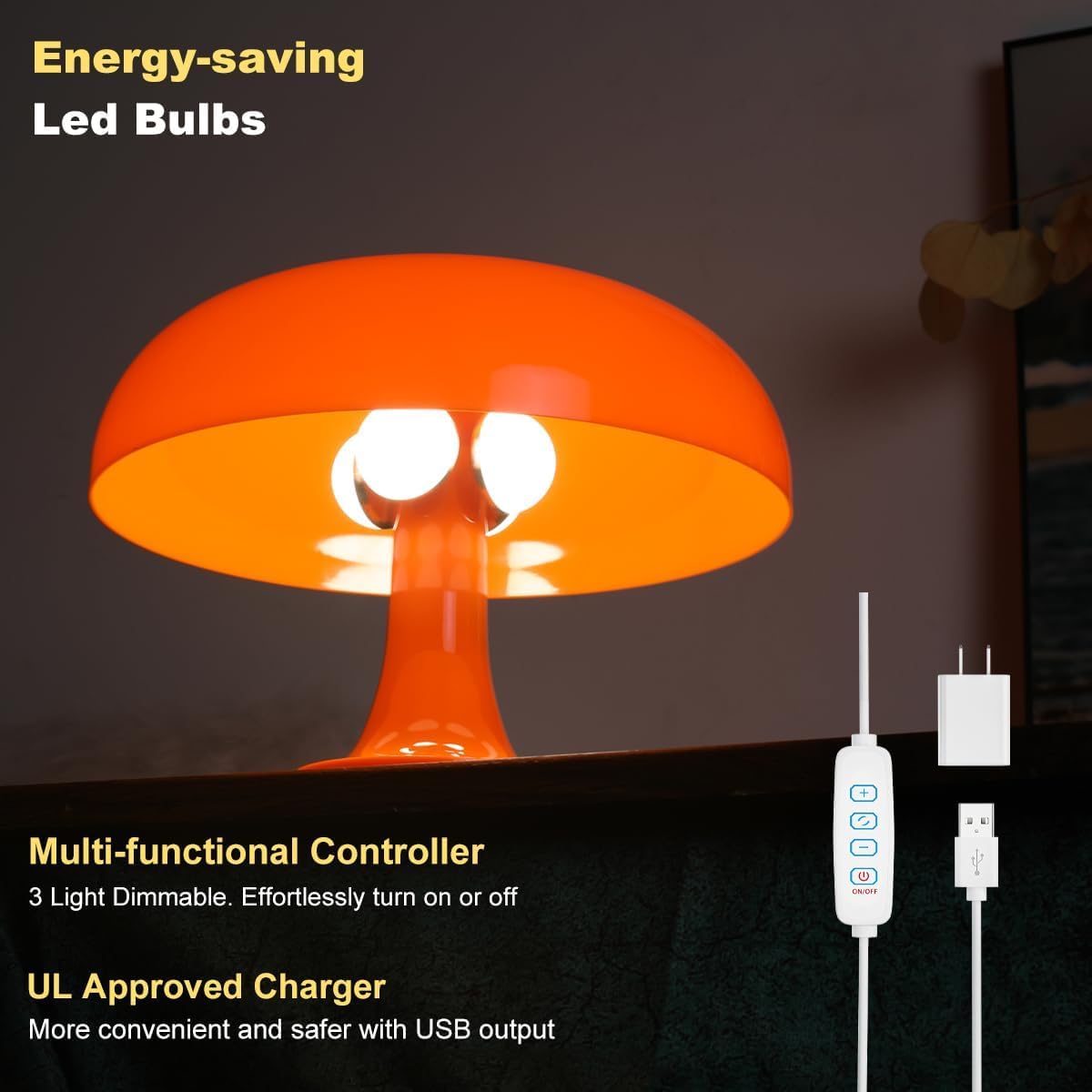 Ldsk Orange Mushroom Lamp For Room Aesthetic Modern Lighting For Bedroom Mid Century Modern Lamp Mushroom Table Lamp Cool Retro Living Room Decor & Bedroom Decor