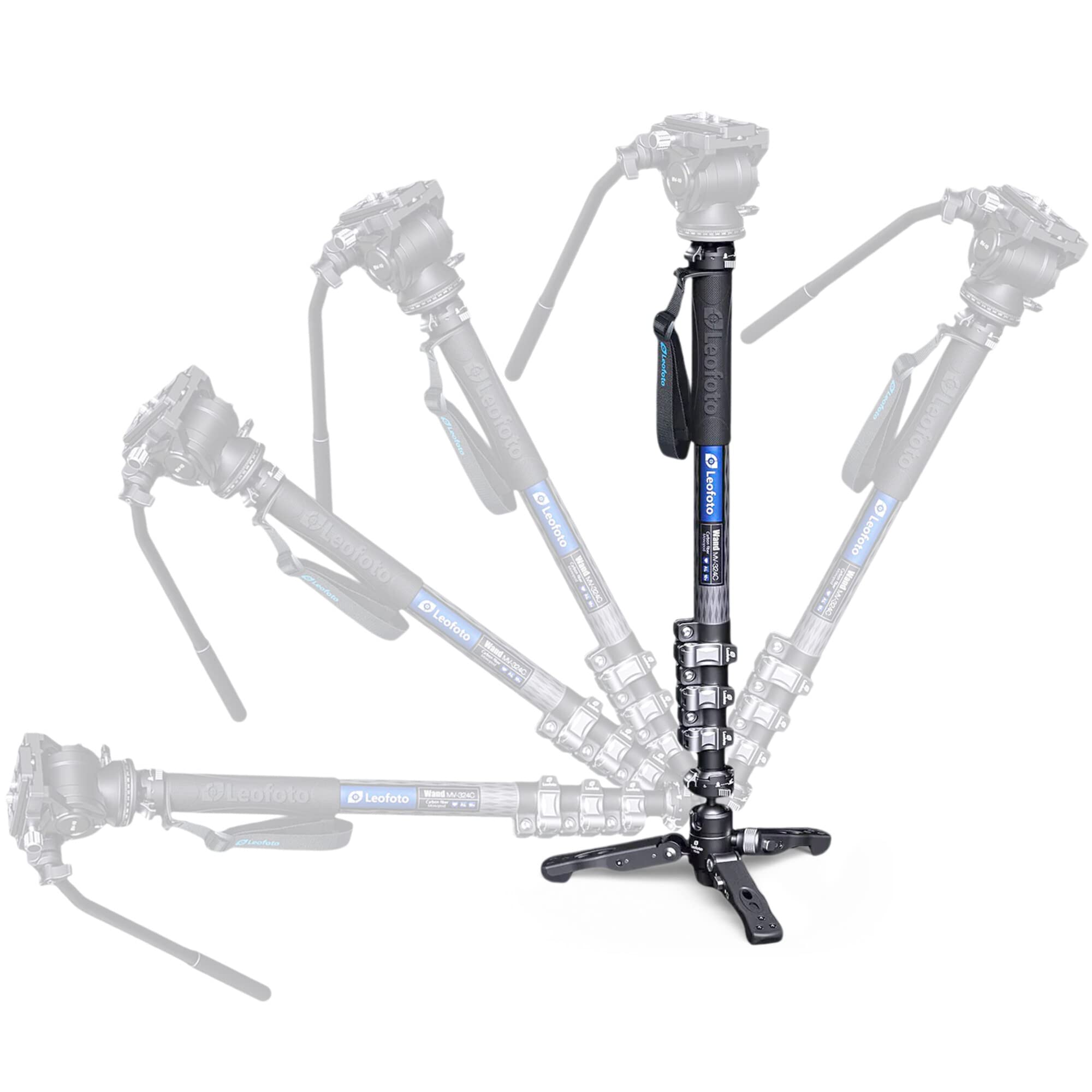 Leofoto Mv-324C+Vd-03 Carbon Fiber Flip Lock Pro Video Camera Monopod With Tripod Stand Max Load 22Lb, 1500Mm