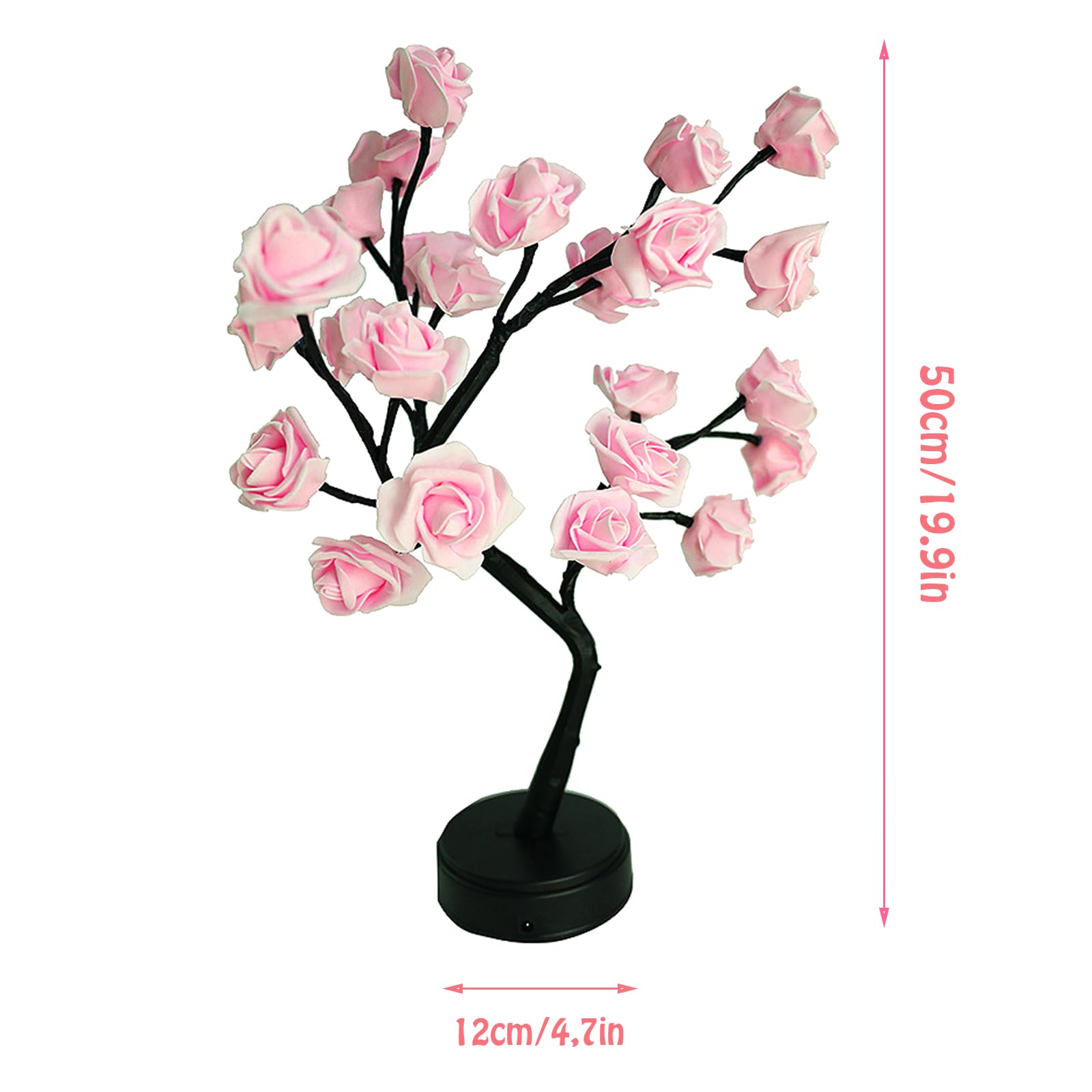Bonlting Rose Flower Tree Lamp, Led Bedside Table Battery Powered Or Usb Adapter, Nightstand Light For Living Room, Bedroom, Office - For Mother'S Day Anniversary Birthday (Pink)