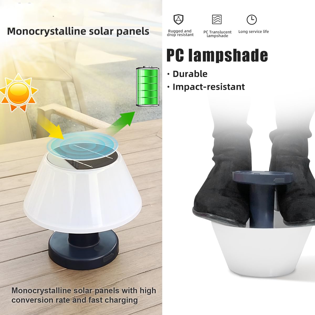Haoyishu Table Lamp Outdoor Indoor, 4-Way Dimmable Usb Rechargeable Led Bedside Lamp, Solar Powered Waterproof Table Lamp For Patio Garden, Cordless Nightstand Lamp For Bedroom Living Room Cafe Hotel