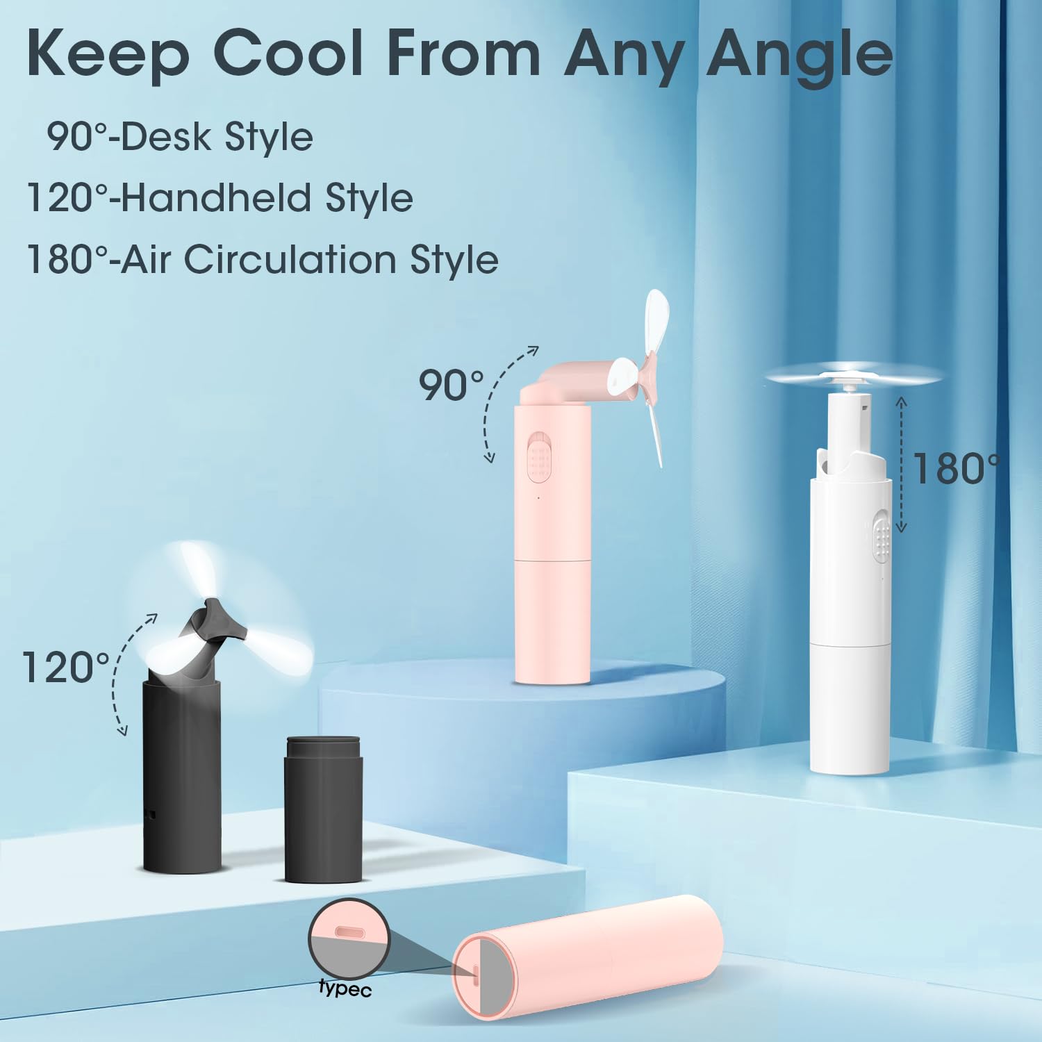 Handheld Fan Mini Fan Rechargeable,Portable Fan With 3000Mah Battery Eyelash Fan Indoor Outdoor