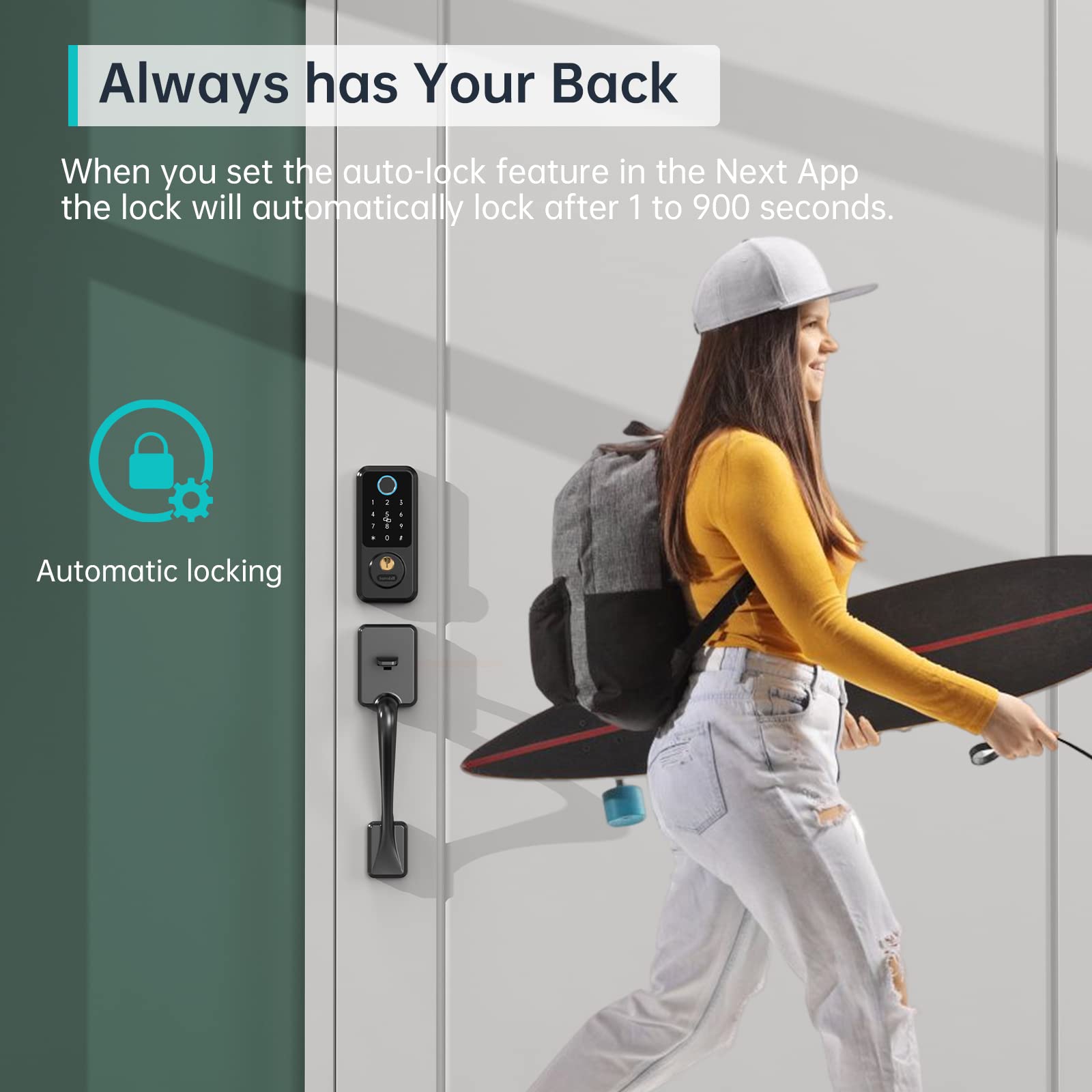 Hornbill Smart Keyless Entry Door Lock, Hornbil Smart Deadbolt Door Locks For Front Door With Fingerprint Bluetooth Electronic Deadbolt, Biometric Touchscreen Keypad Door Lock, Works With App, Black