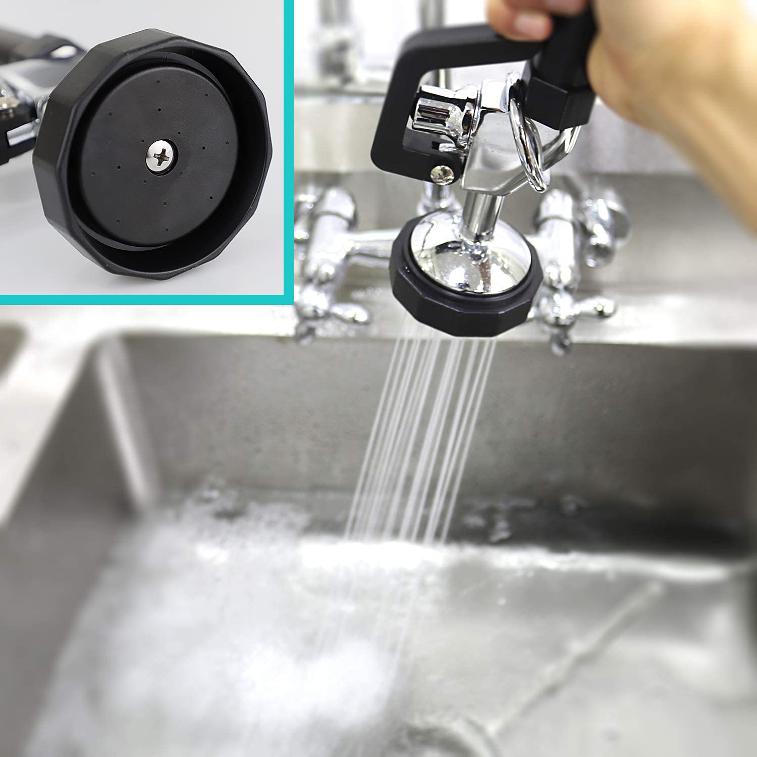 Yoogyy Commercial Kitchen Sink Faucet With Pre-Rinse Sprayer Commercial Wall Mounted Faucets For Kitchen 4'' To 8'' Adjustable Center 26'' Height Restaurant Faucet With 12’’ Add-On Swing Spout