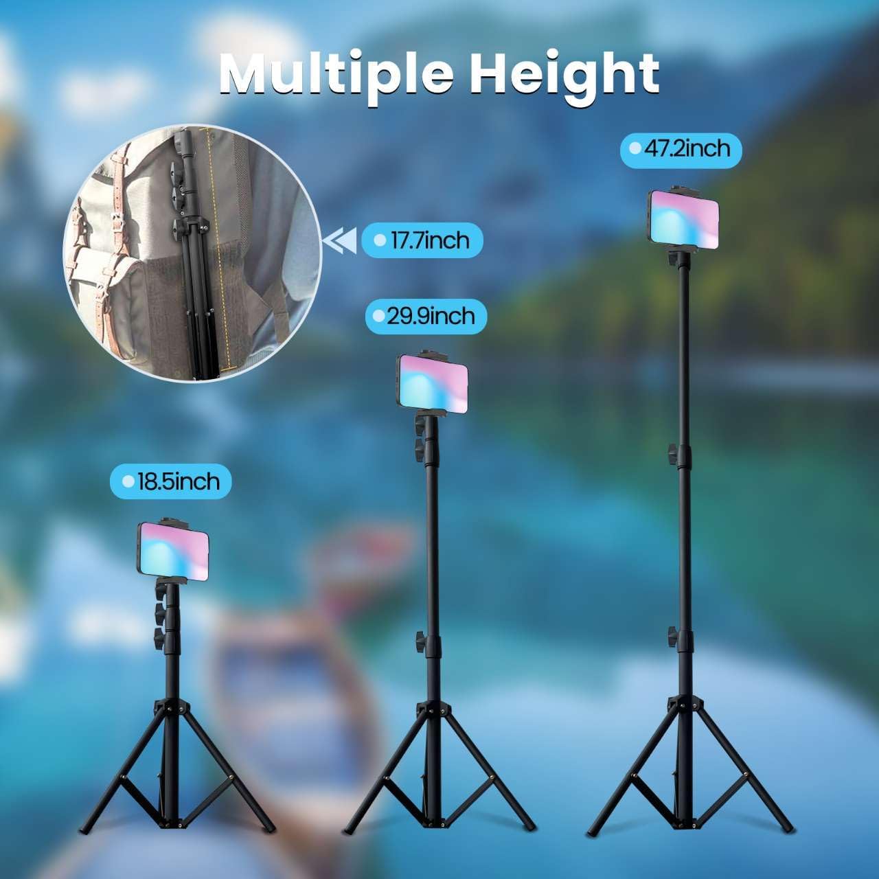 Tonsnvitae Adjustable 47.2" Phone Tripod & Selfie Stick, Camera Tripod Stand With Phone Holder Compatible With Iphone/Android/Huawei Cellphone, Gopro,Fill Light,Projector,Live Streaming Etc