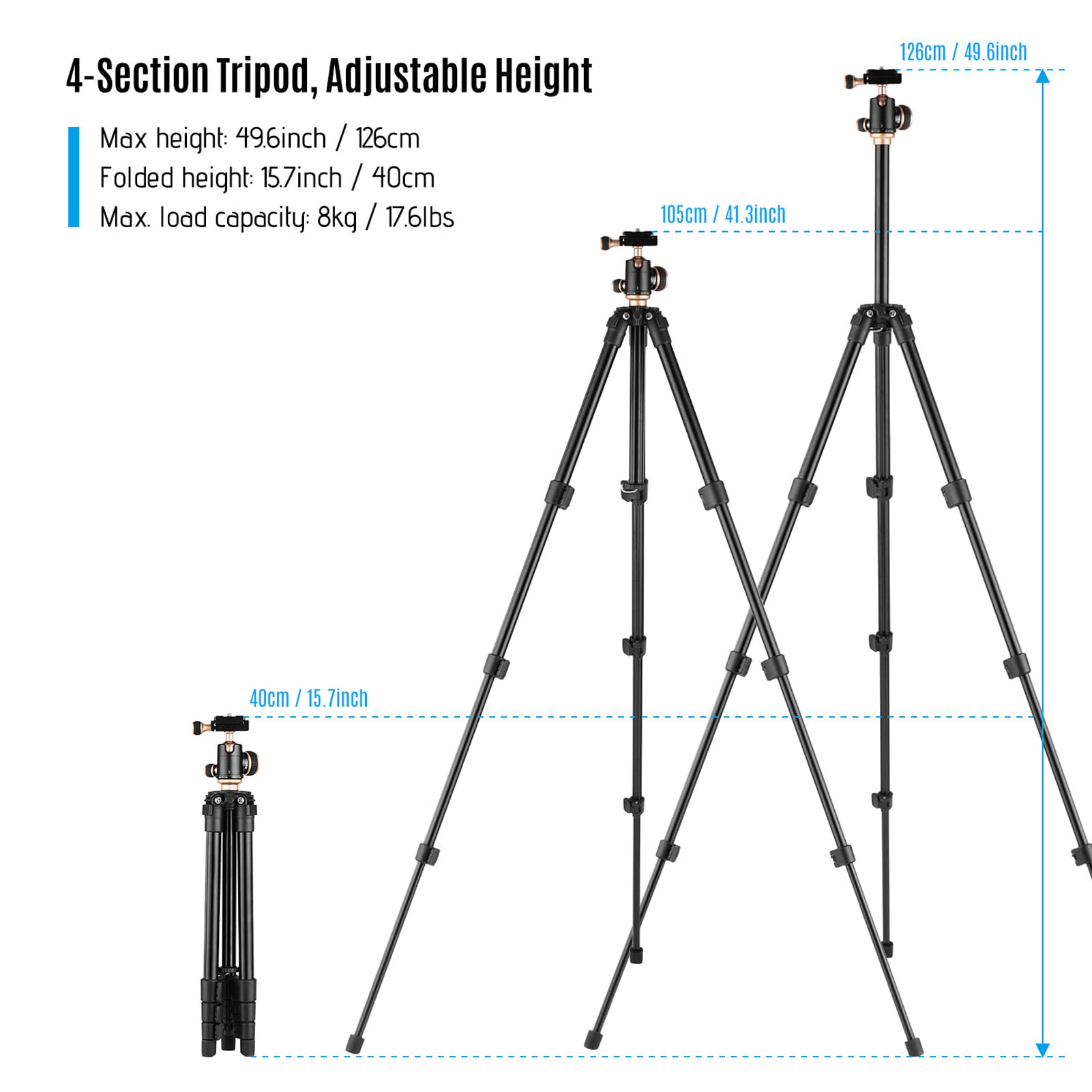 Camnoon Camera Tripod Complete Tripods With Panoramic Ballhead Bubble Level Adjustable Height Portable Travel Tripod For Dslr Digital Cameras Camcorder Mini Projector Compatible With Canon Nikon Sony