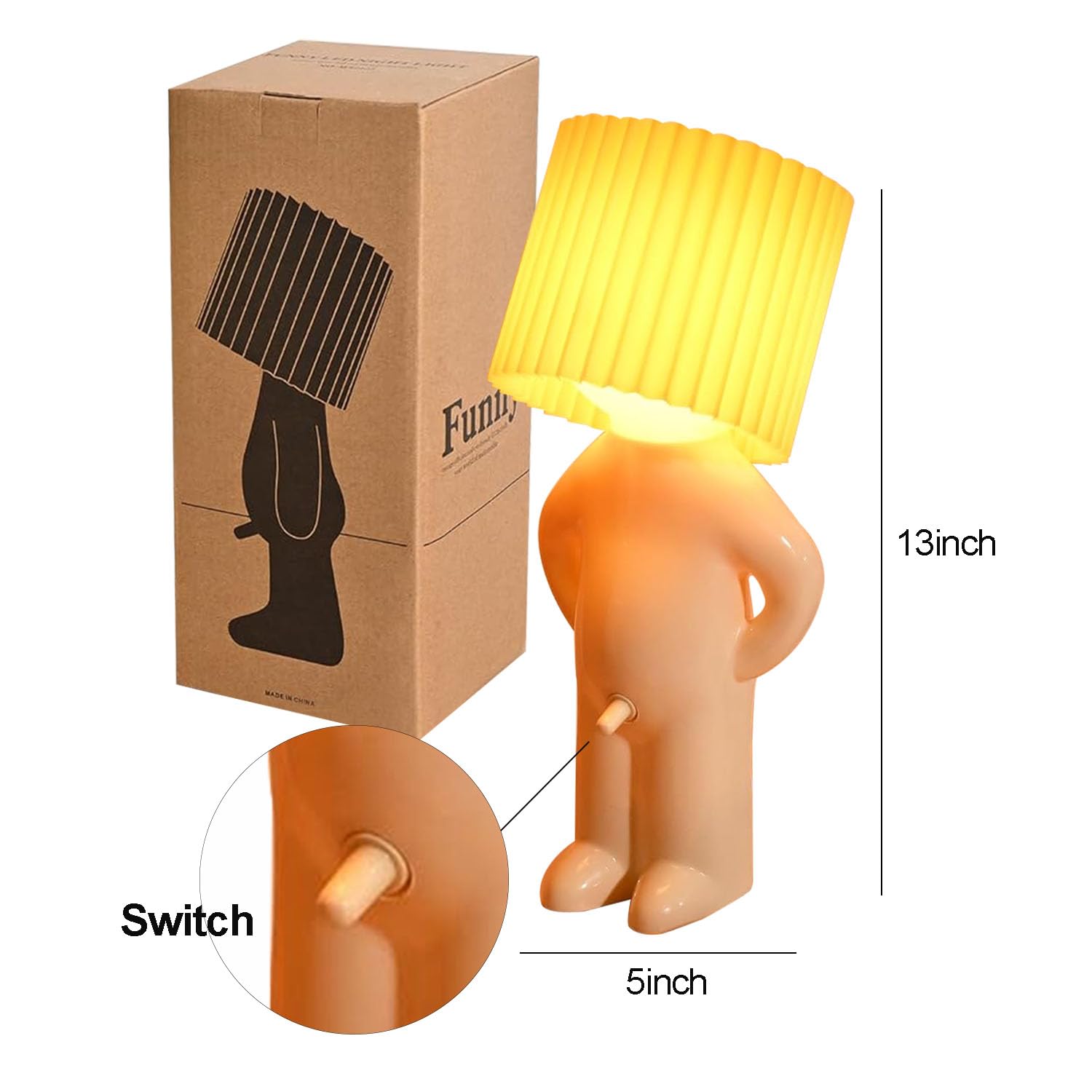 Dotlite Shy Boy Table Lamp, Turn On/Off DCk Switch Bedside Lamp, Funny Night Light Sense Of Humor White Elephant Gag For Adults Women Wife Girlfriend Birthday Valentine Mother Day