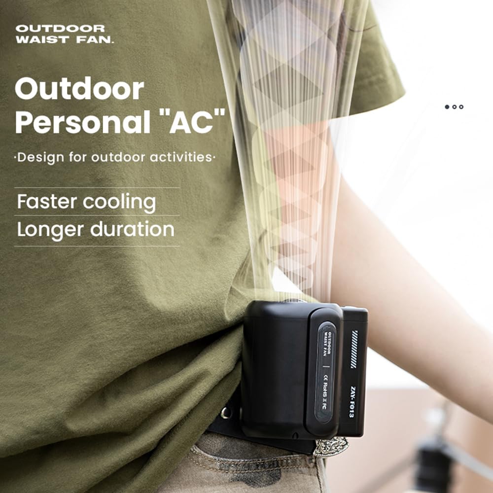 Portable Fan, Portable Waist Clip Fan Rechargeable Battery Operated Powered Fan, Wearable Body Belt