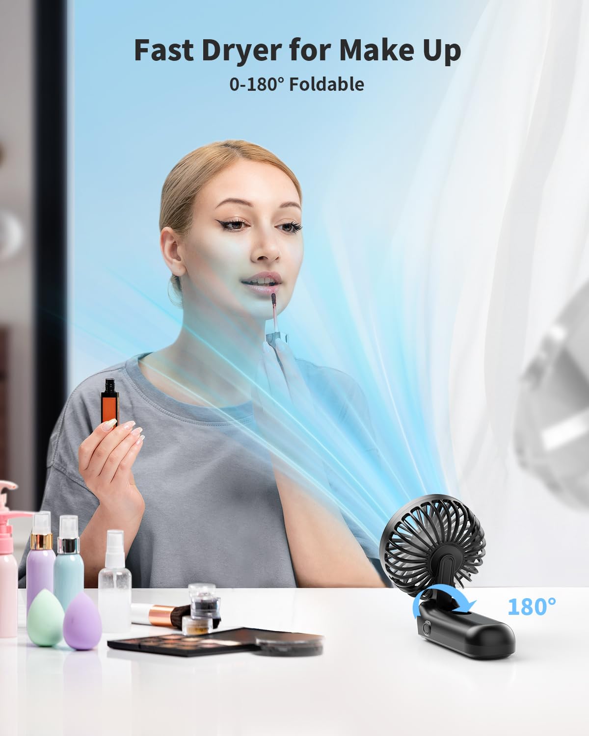 Foldable Portable Fan With Led Display, 3000Mah Battery Operated Mini Hand Held/Neck/Desk 3 In 1