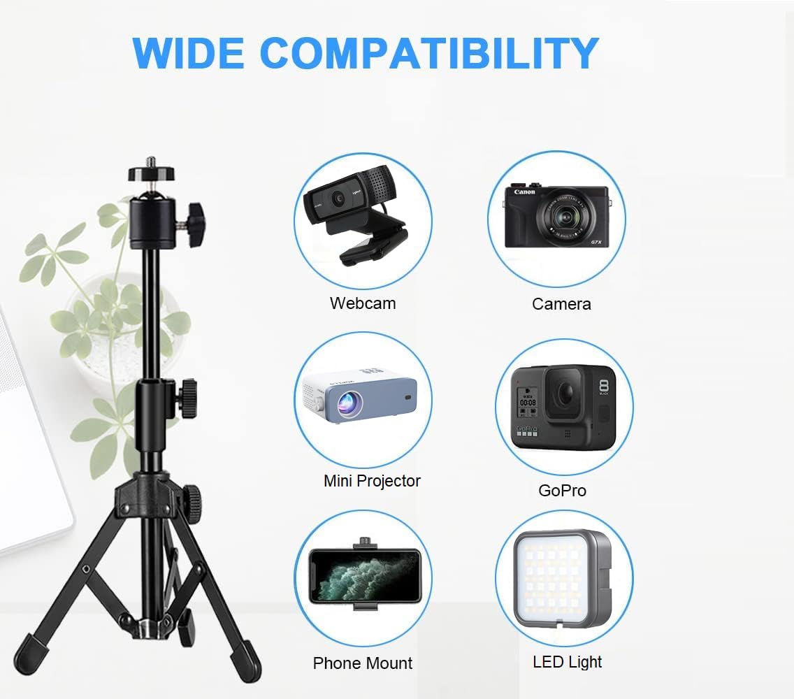 Acetaken Desktop Webcam Tripod Stand, Portable Webcam Mount Holder With Magnet Mount And 1/4 Thread Compatible With Logitech Webcam Mx Brio 4K,C920,Streamcam,C930,C922,C925E,C615,Brio 500 300 100 Webcams (1)