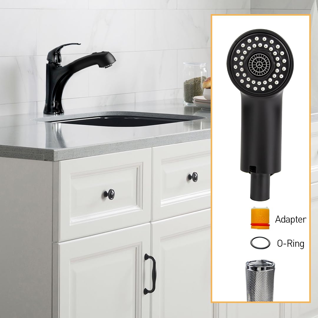 Hansengroe Pull Out Spray Head For Grohe 6298K00/46312Kh0, Kitchen Sink Faucet Spray Head Replacement Part For Bathroom Tub, Pull Out Spray Wand (Matte Black)