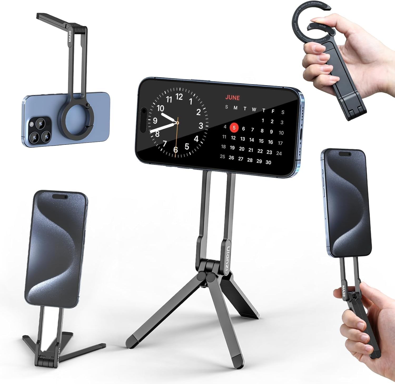 Ulanzi Ma30 Magnetic Phone Tripod Stand For Iphone - Aluminium Maglock Smartphone Mini Tripod Pocket Cell Phone Stand Dual-Sided Magnet Quick Mount Compatible With Iphone 16 15 14 13 12 Magsafe, Black