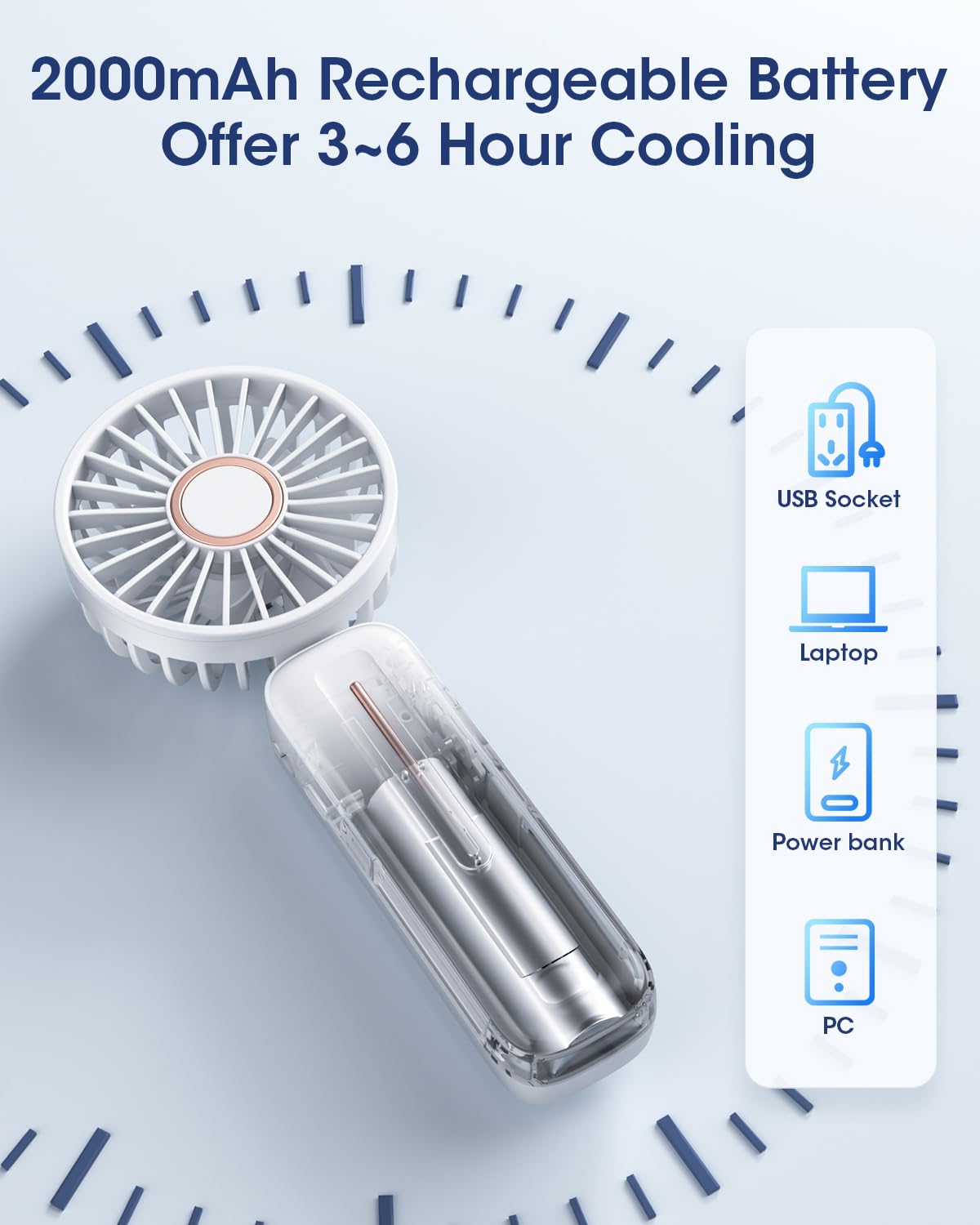 Portable Handheld Fan,Small Usb Fans 3-In-1 Hand/Desk/Neck, Foldable Hand Fan For Personal Cooling