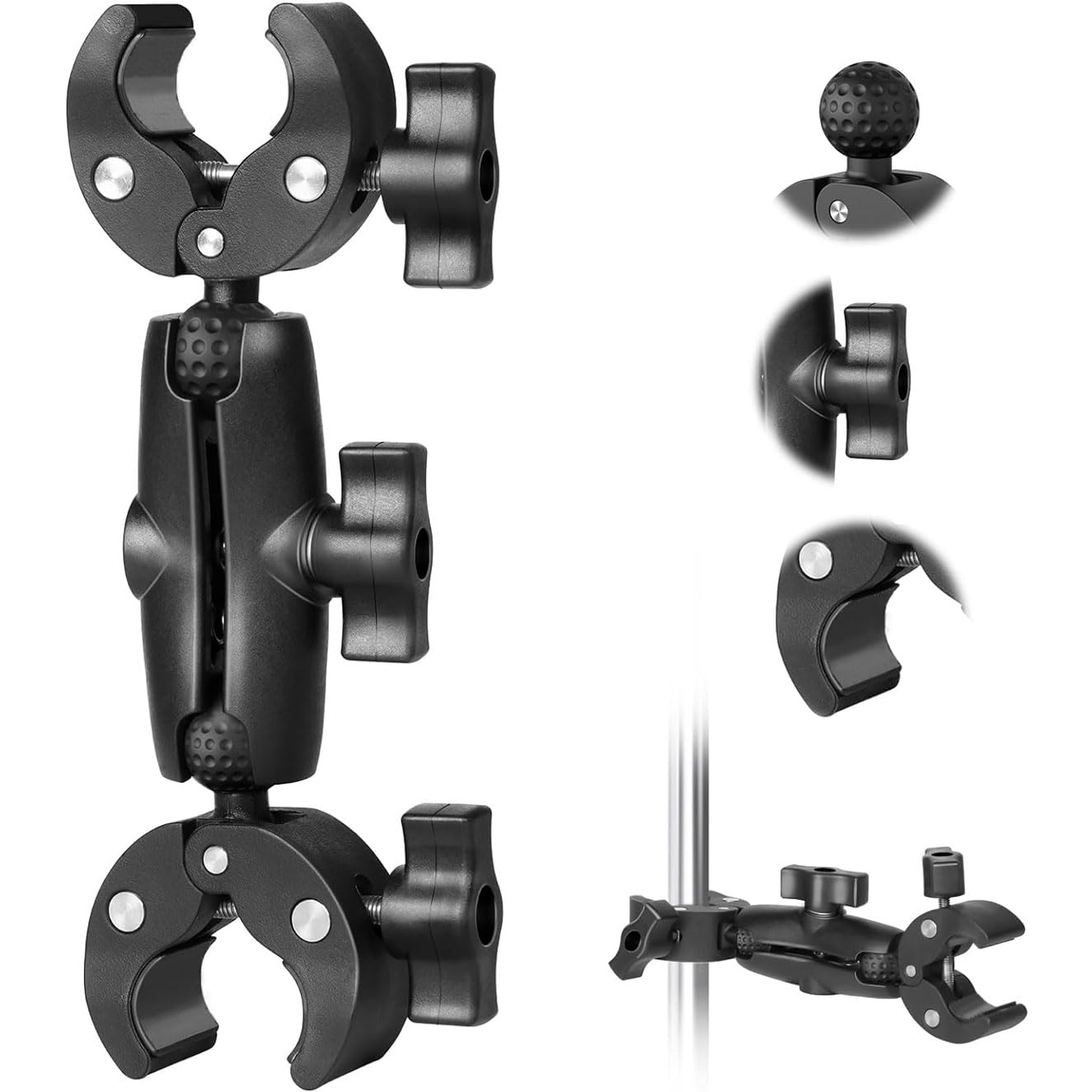 Sequpr Super Clamp Double Camera Clamp, Camera Clamp Mount With Non-Slip Head, Magic Arm Double Ball Head Adapter For Photography Light Stand, Umbrella, Selfie Stick, Reflector, Desktop, Cross Bars