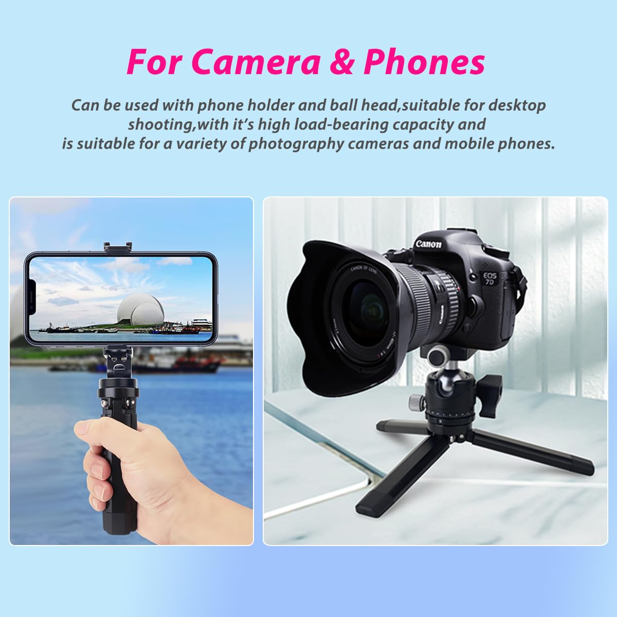 Akeipho Aluminum Mini Tripod, Desktop Tabletop Tripod Stand For Dslr Cameras, Zhiyun Smooth, Dji Ronin Sc/Rs3 Mini,Osmo Mobile,Moza Mini,Gimbal Handle Tripod (Level Adjustable)