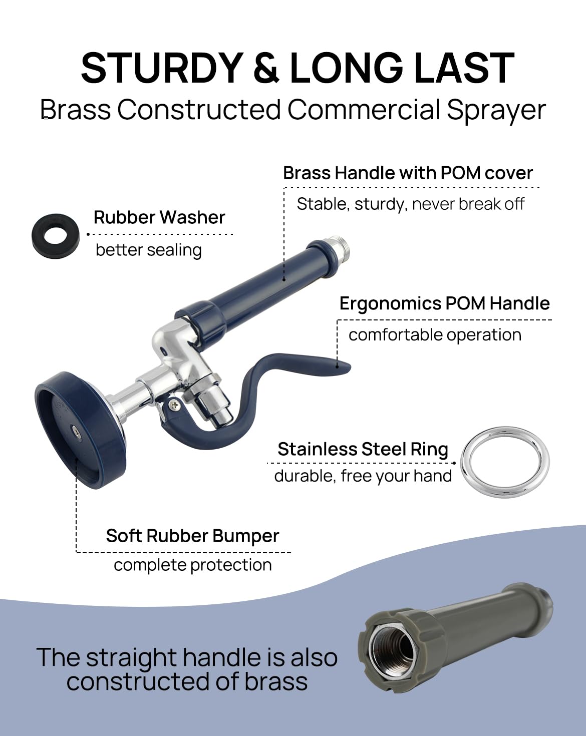 Sepaitek Brass Pre Rinse Sprayer Replacement For Commercial Kitchen Faucet, Commercial Sink Spray Valve For Restaurant Kitchen, Focused Flow, 1.15 Gpm Water Saving And Efficient
