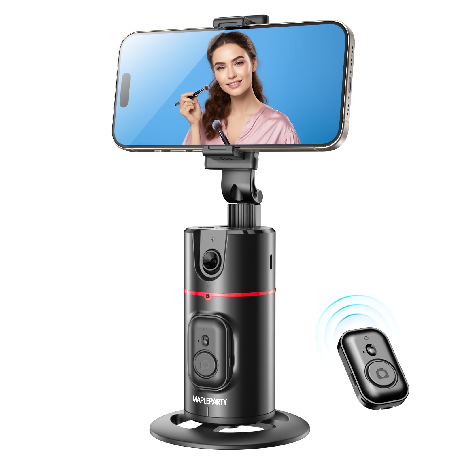 Mapleparty Auto Face Tracking Phone Holder, 360°Rotation Motion Sensor Track Moving Tripod For Iphone With Remote, No App,Gesture Control, Smart Face Body Phone Mount For Live Vlog Streaming Video,Black