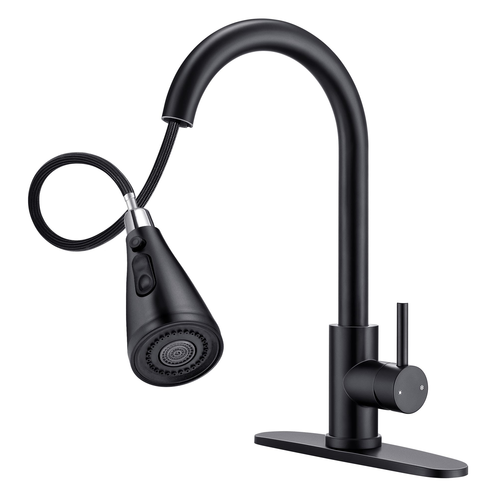 Jafeton Modern Kitchen Faucets With 3 Modes And Pull Down Sprayer, Matte Black Stainless Steel High Arc Single Handle 360° Swivel Kitchen Sink Faucets 1 Or 3 Hole For Farmhouse Laundry Camper Rv Bar