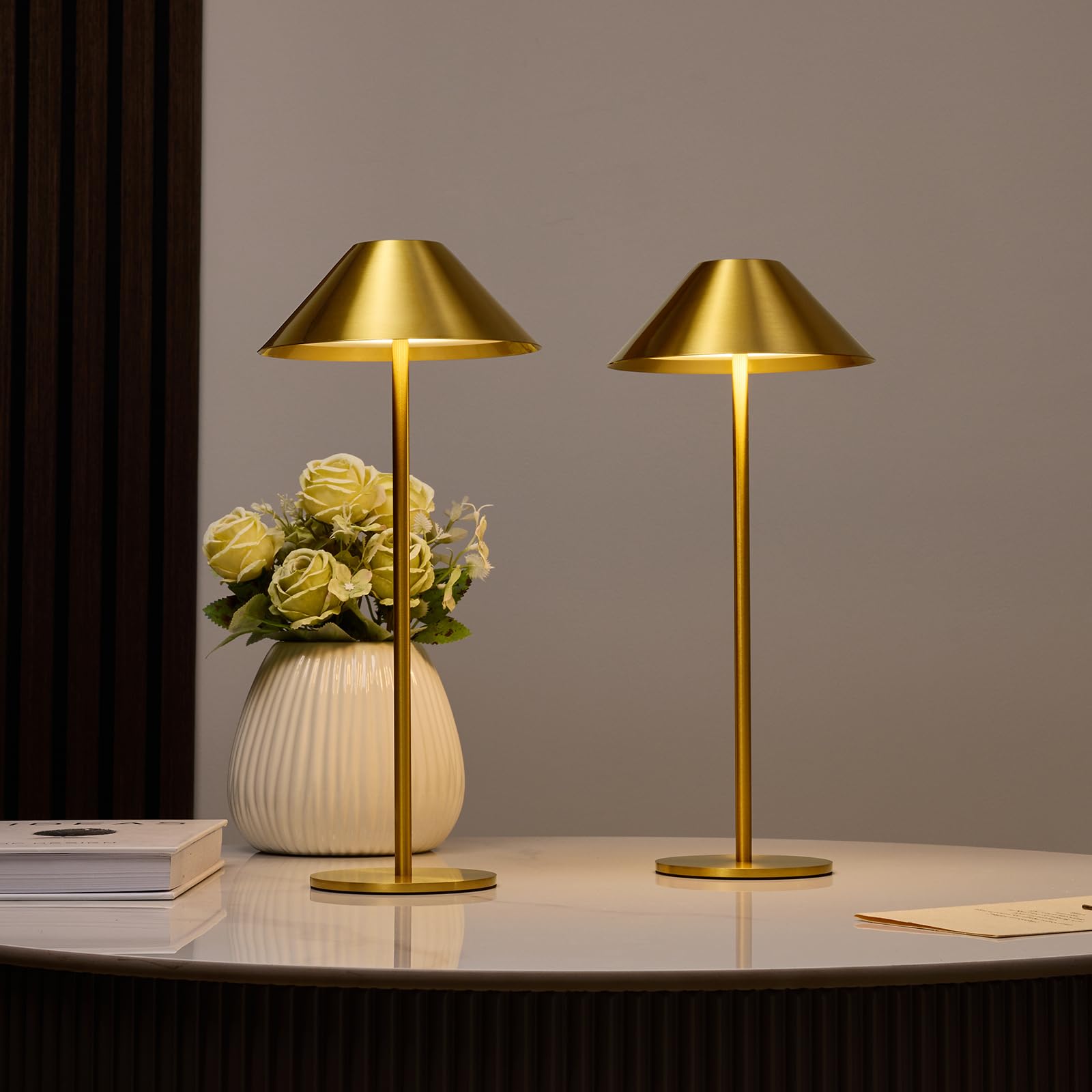 Bojim Gold Cordless Lamp Set Of 2, Rechargeable Touch Table Lamps With 3 Color Dimming, Portable Wireless Lamps For Reading/Home Decor