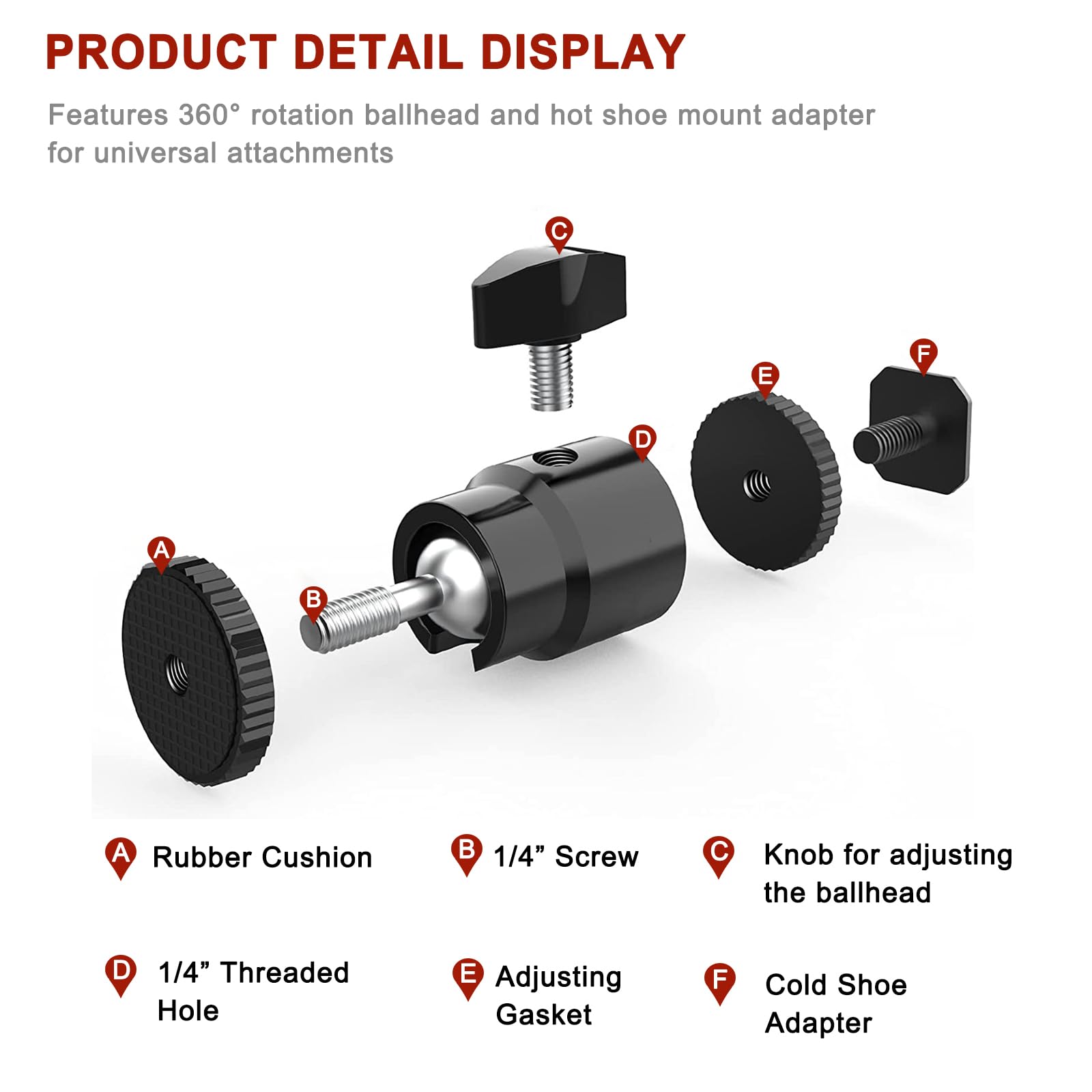 Lanxire Camera Hot Shoe Mount With 1/4" Screw And Ball Head Adapter - Compatible With Camera, Camcorder, Smartphone, Action Camera, Led Lights, Microphone - 2 Pack
