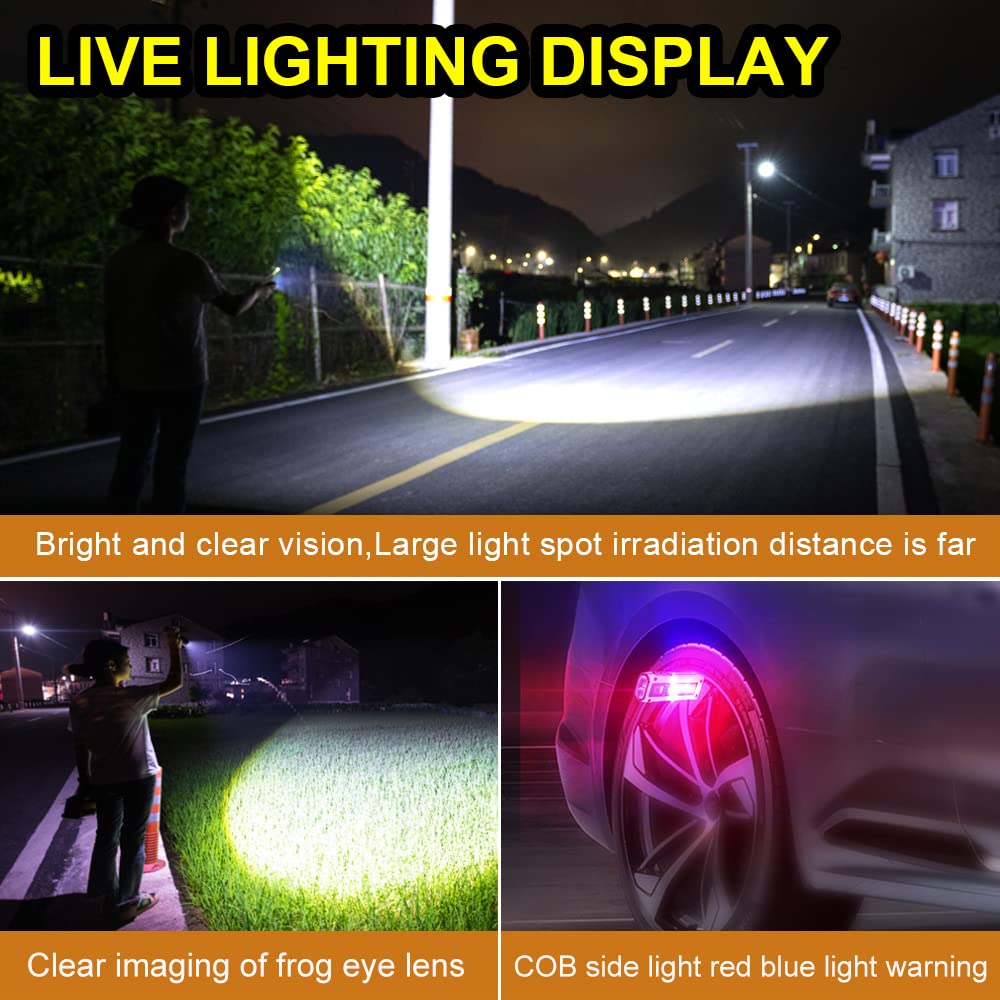 Pinsai 2 Pack Portable Rechargeable Led Work Light, Mini Magnetic Flashlights For Mechanics With Cob Sidelight, Small Multi-Use Waterproof Super Bright Car Repair Emergency Trouble Light