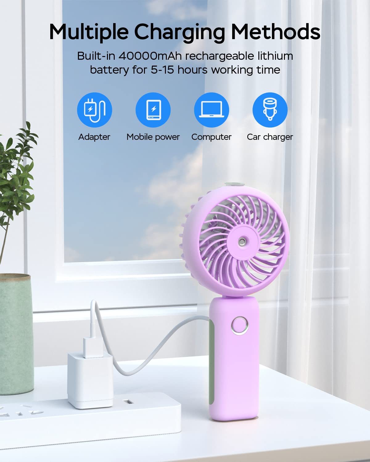 Portable Handheld Misting Fan, 4000Mah Usb Rechargeable Personal Foldable Fan With Water Tank Batter