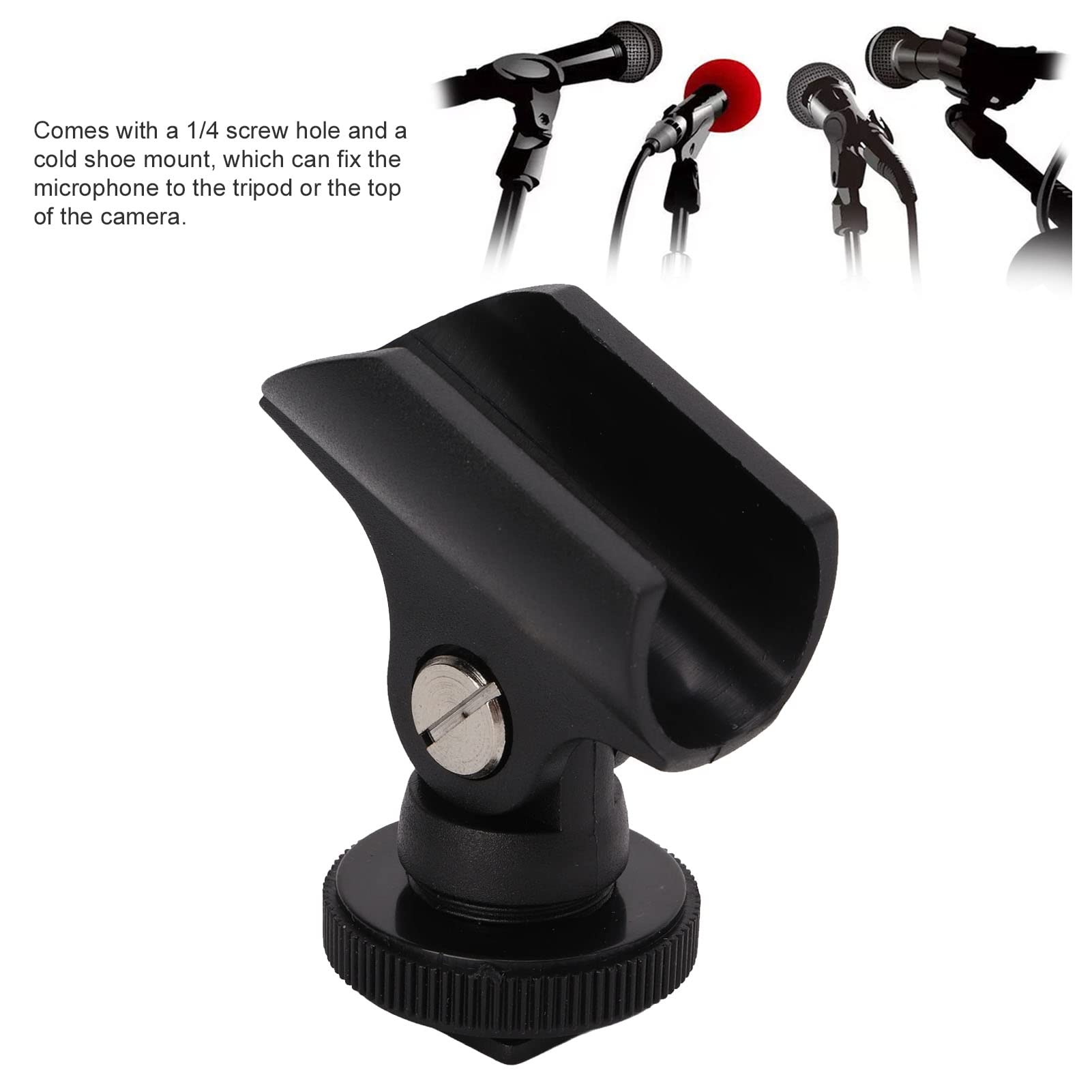 Zyyini Microphone Clip Holder, Plastic Mic Clip Stand For 1.95Cm/0.8In Microphones, With 1/4 Inch Screw Hole & Cold Shoe Mount, For Tripod/Camera