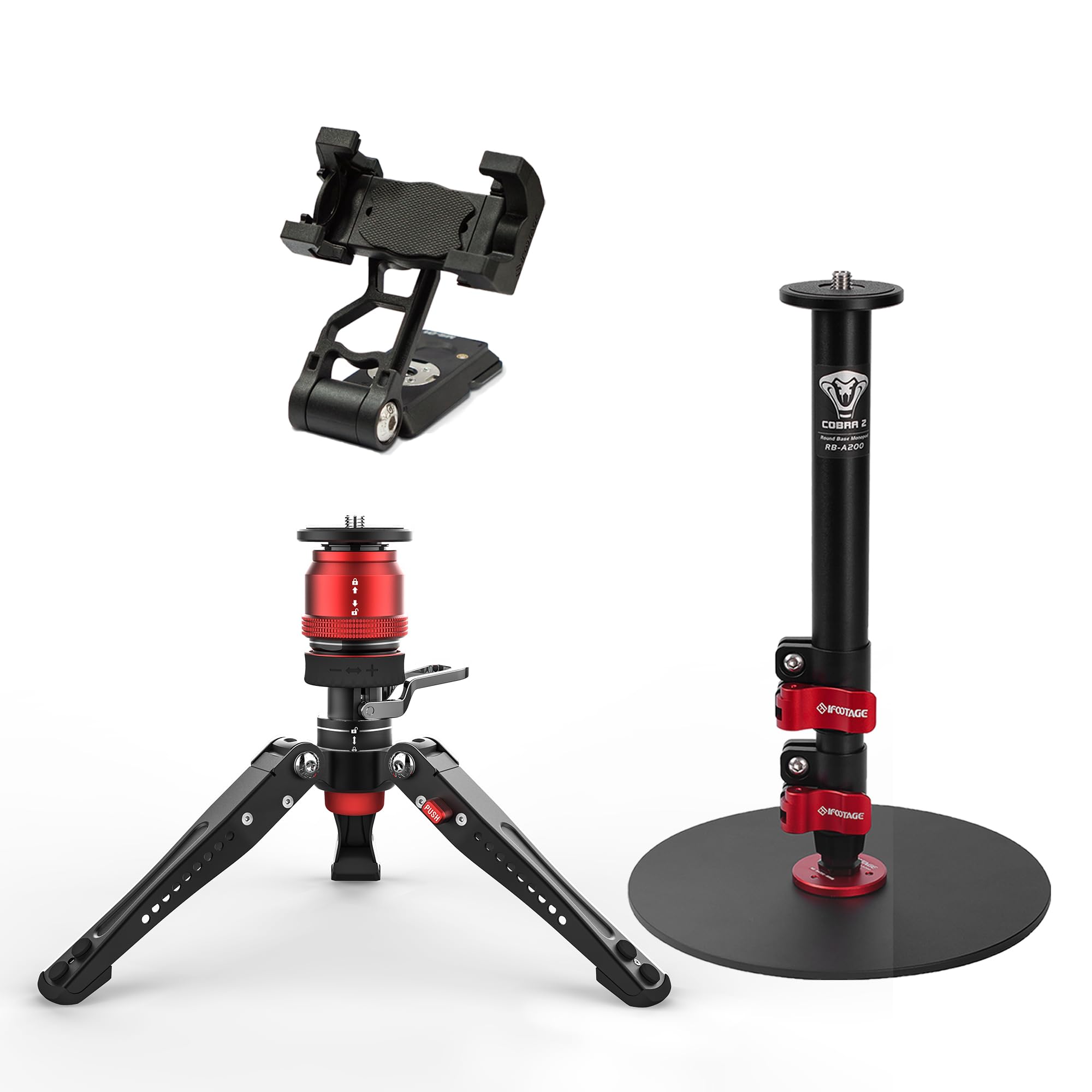 Ifootage Mini Tripod And Base Monopod Kit,Desk Phone Stand With Adjustable Clamp,Small Tripod Max Load Up To 17.64 Lbs, Desktop Tripod Compatible With Sony, Nikon, Canon Dslr Camera, Base-P