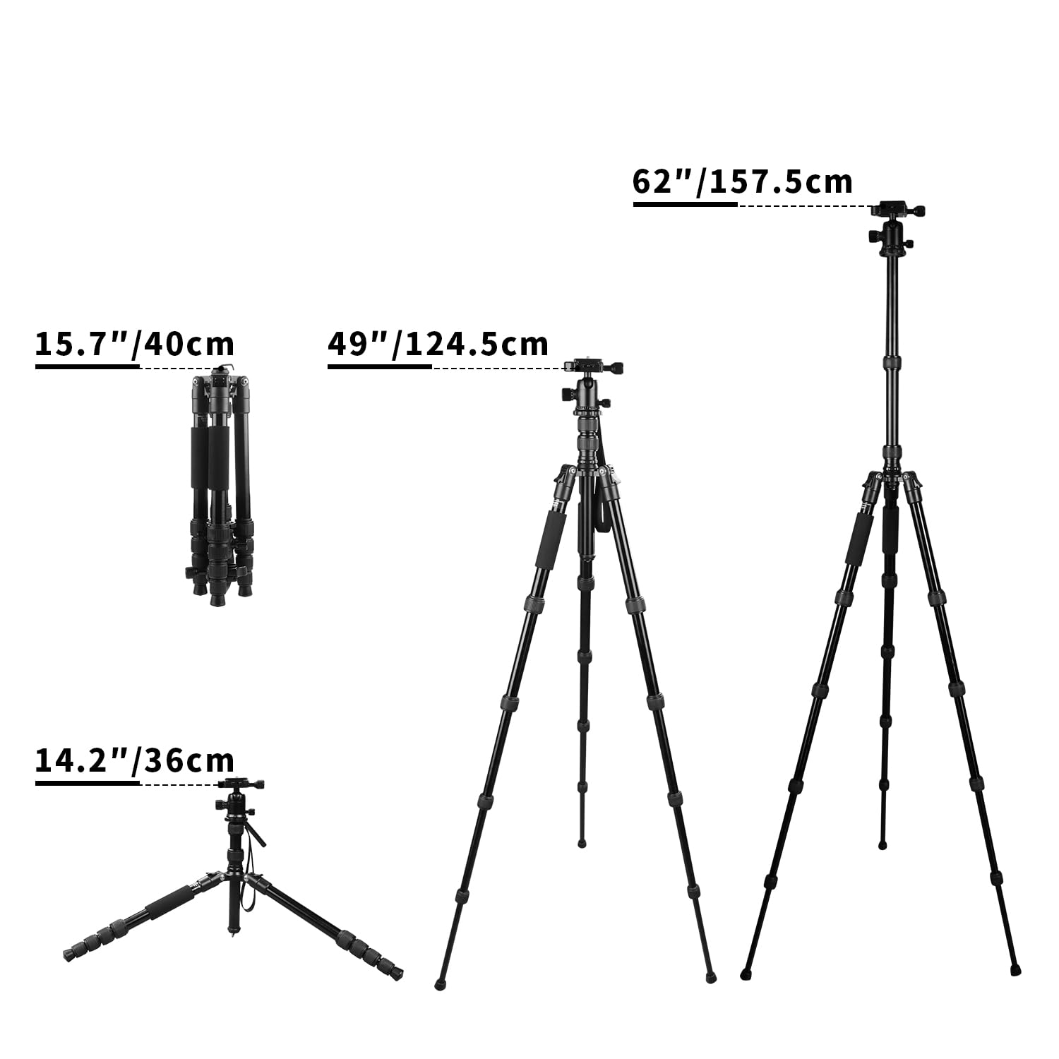 Minicor Tripod For Camera, 63" Aluminum Tripod For Dslr Camera With Ball Head And Quick Release Plate And Bag, Detachable Monopod For Camcorder, Load Up To 8Kg/17.63Lbs,Black